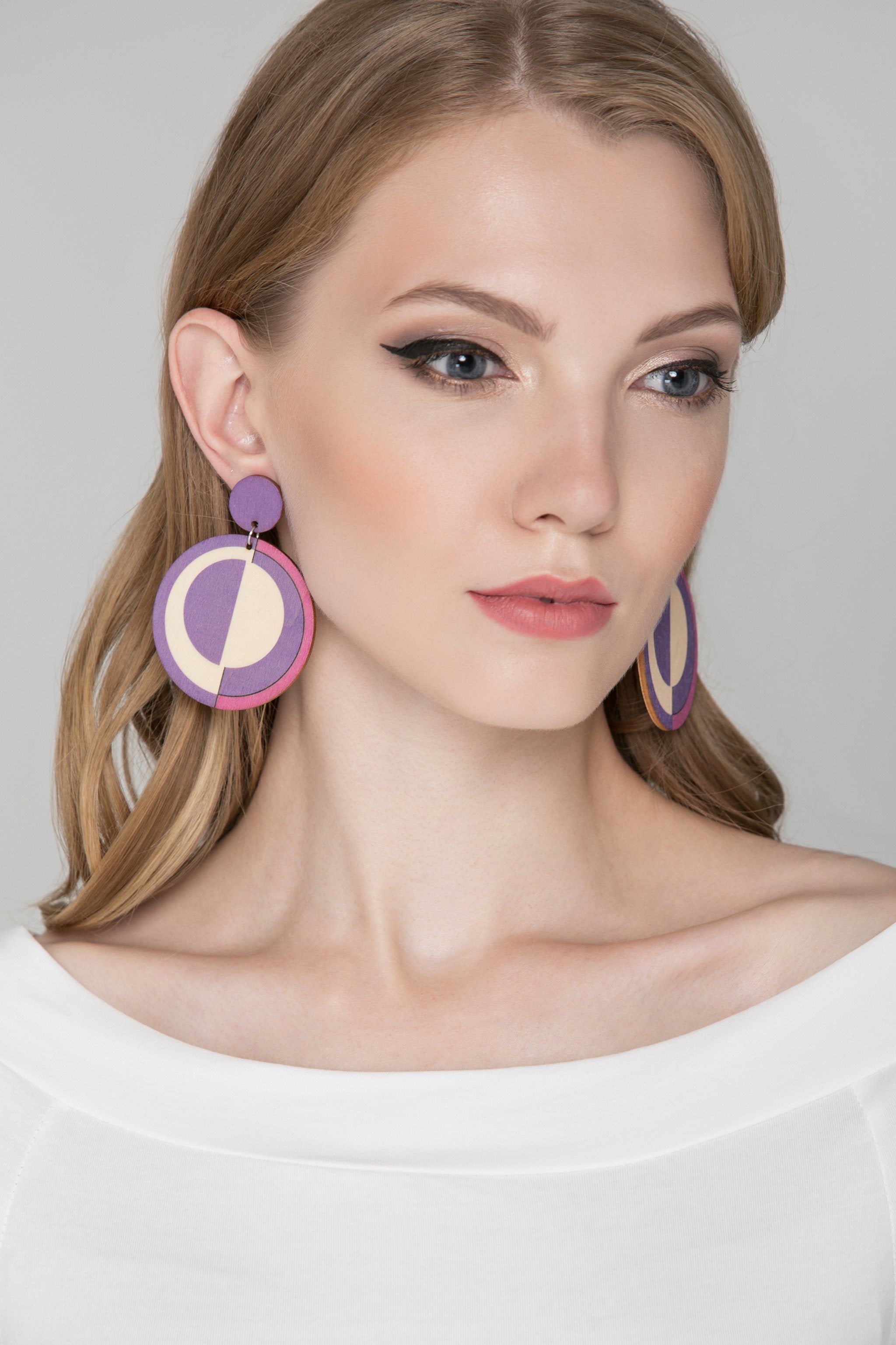 Purple and Pink Wood Disk Earrings - ownthelooks-Development