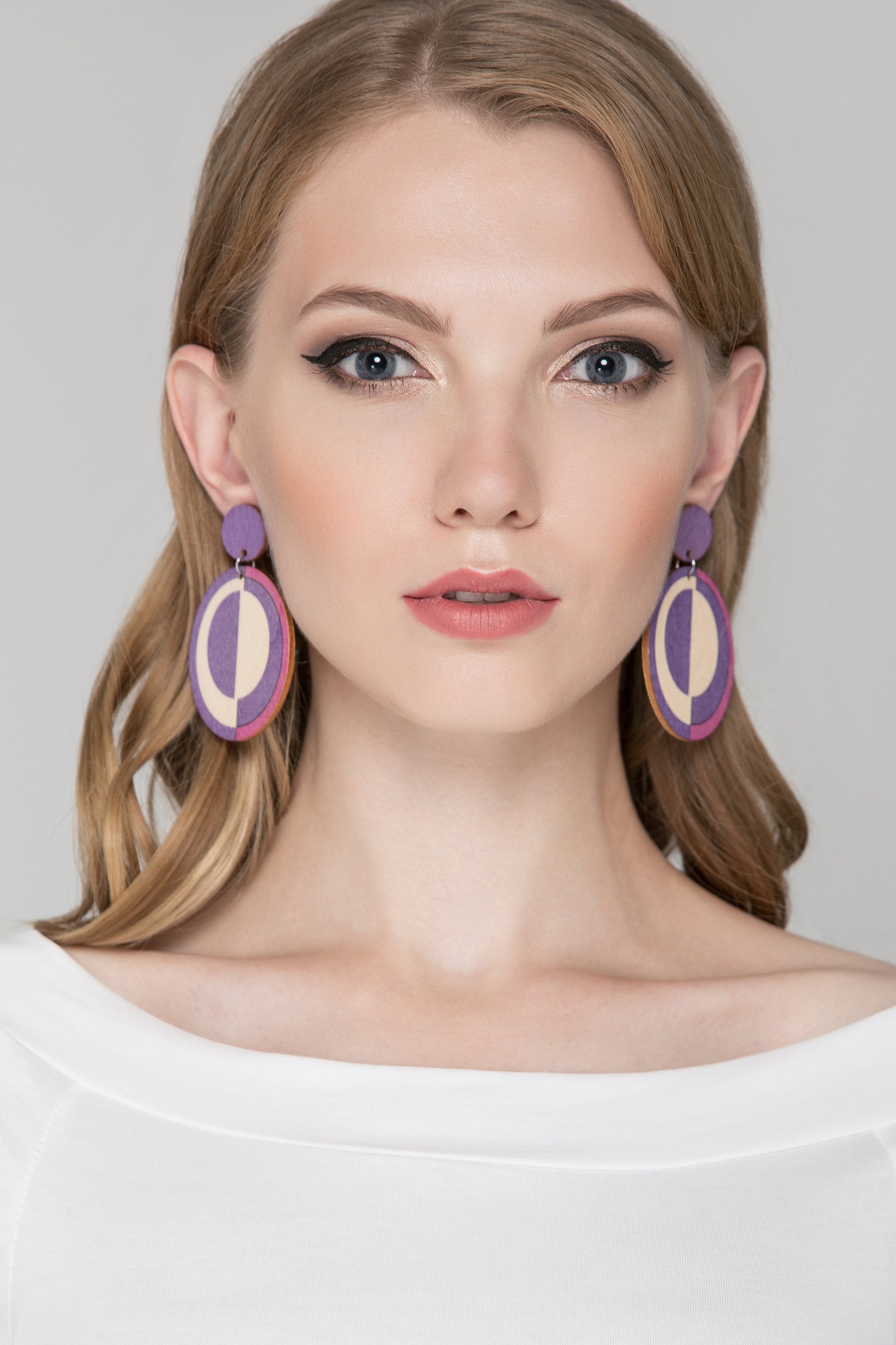 Purple and Pink Wood Disk Earrings - ownthelooks-Development
