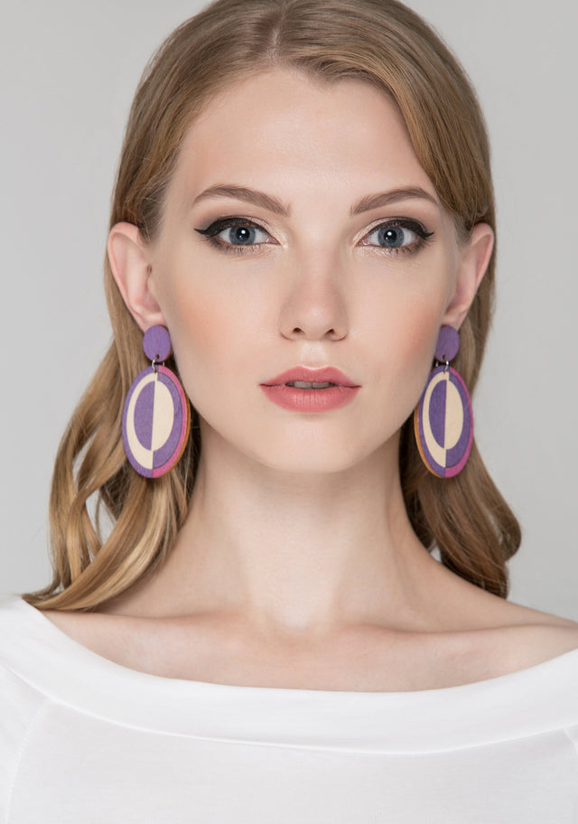 Purple and Pink Wood Disk Earrings - ownthelooks-Development