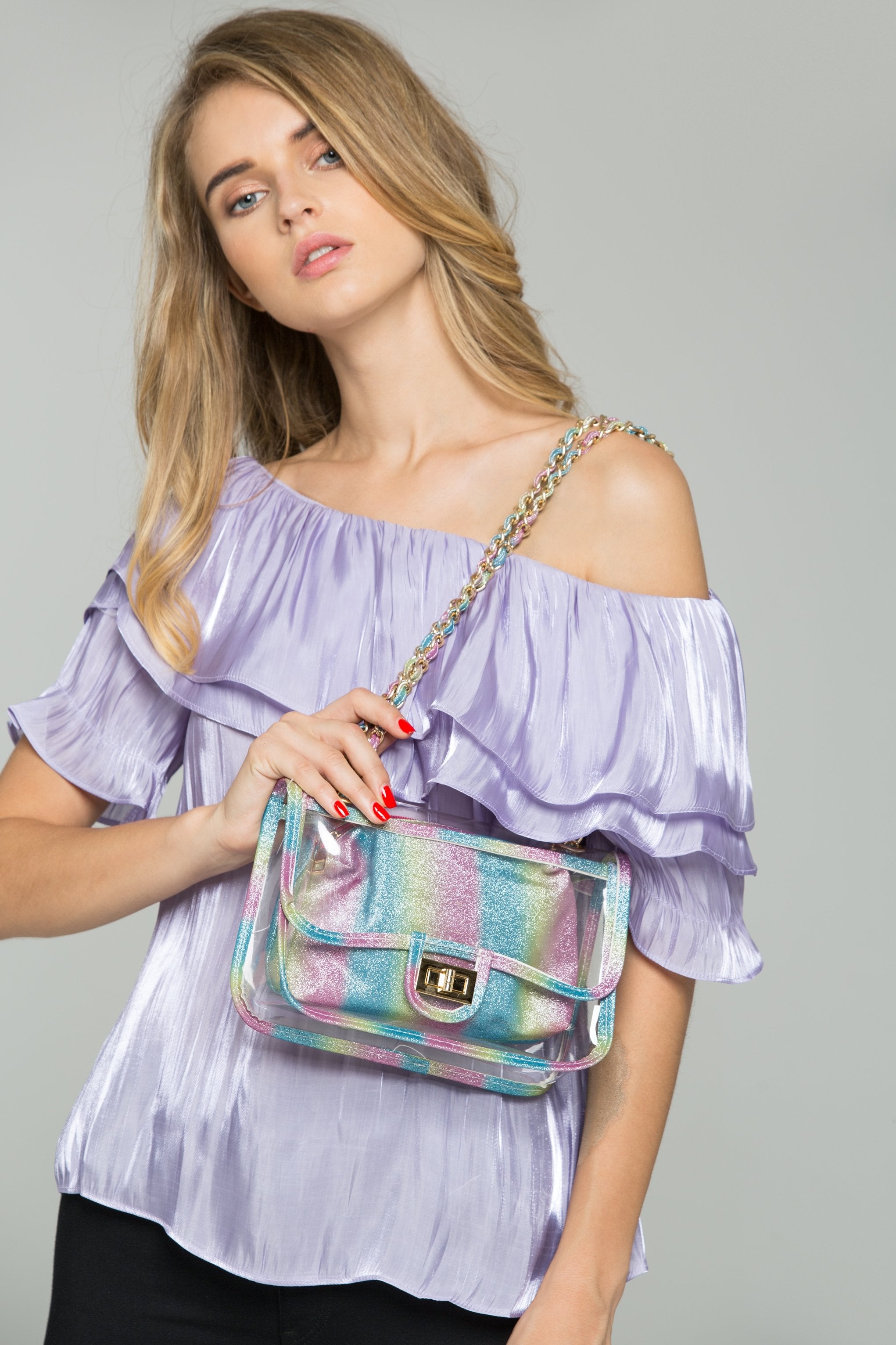 Rainbow Paint Clear Small Tote Messenger Bag - ownthelooks-Development