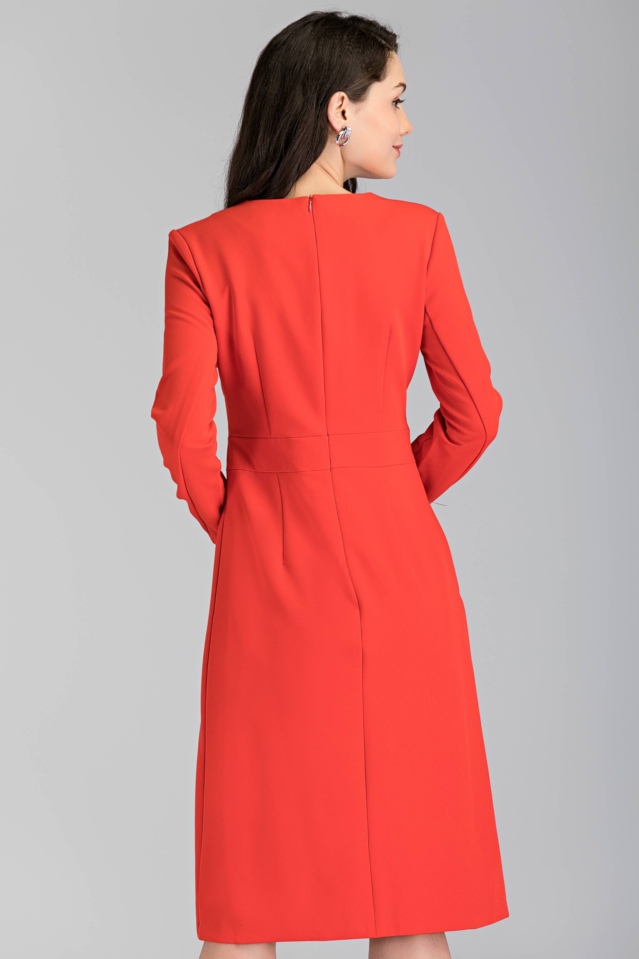 Red Button Up Sleeved Midi Dress - ownthelooks-Development