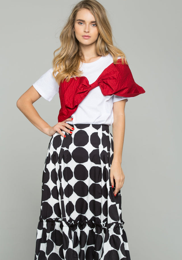 Red Crepe Textured Fabric Bow Over White T-Shirt - ownthelooks-Development
