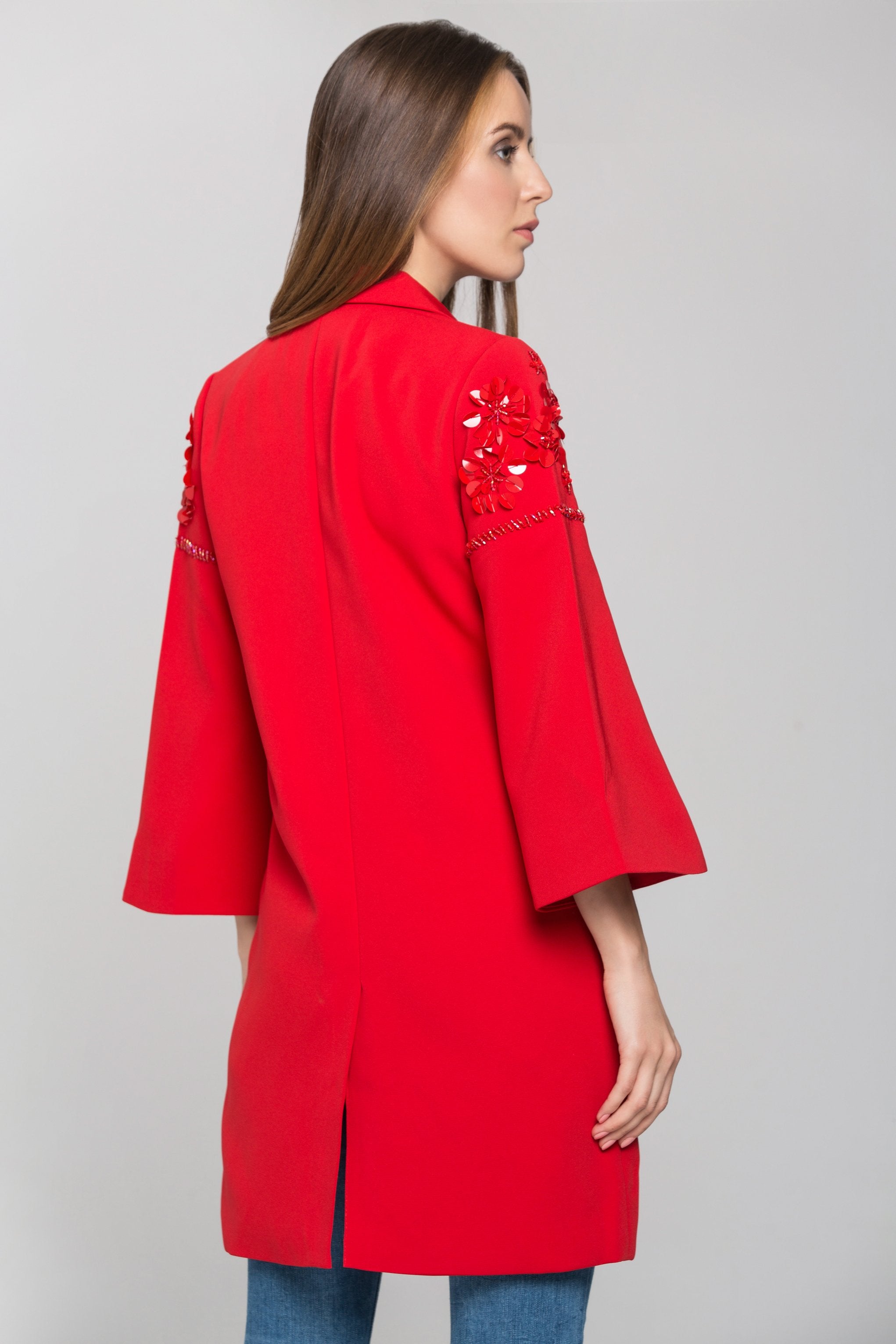 Red Flower Shoulder Long Blazer - ownthelooks-Development