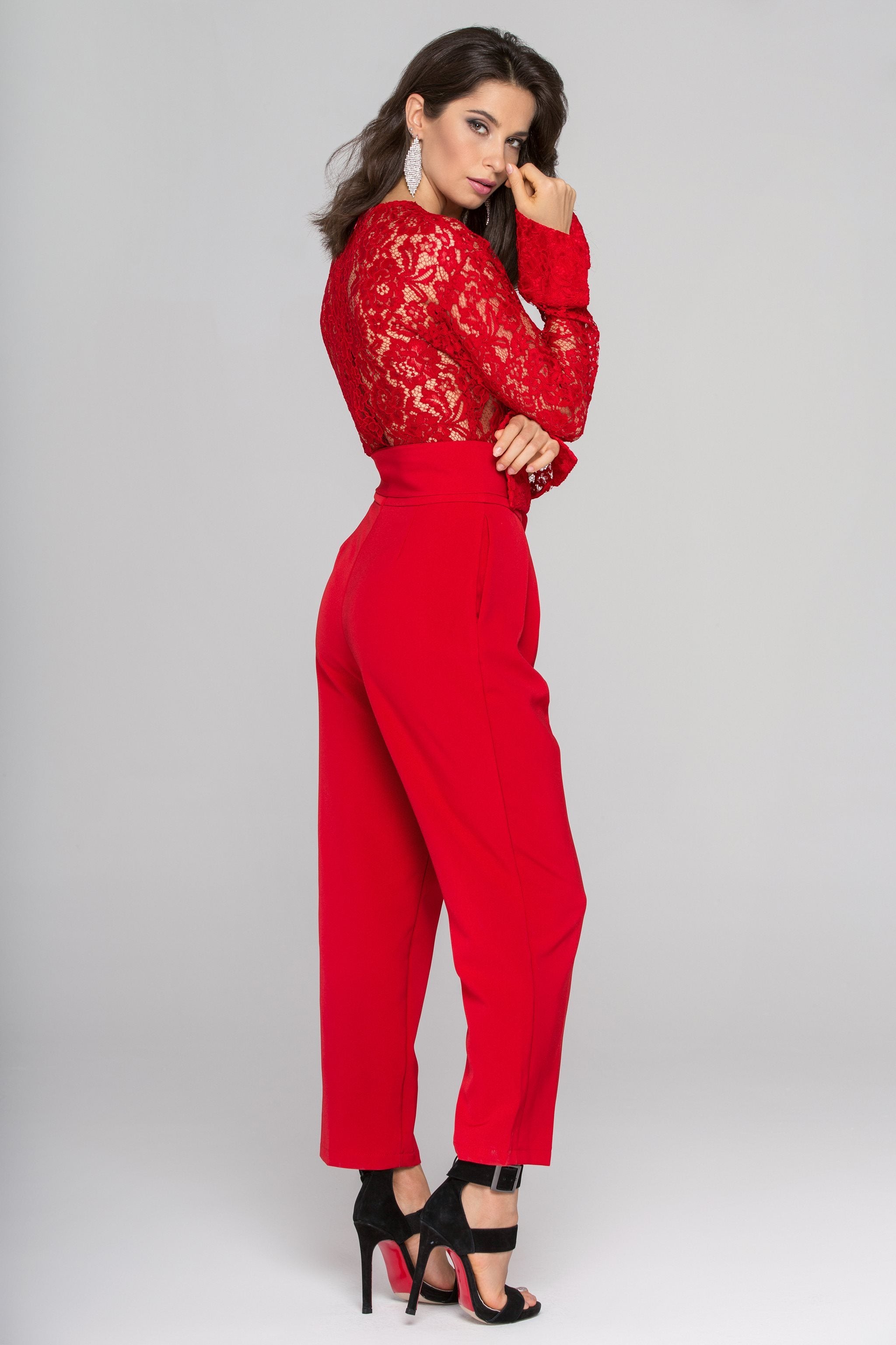 Rania Fawaz - Red Lace Sleeved Jumpsuit - ownthelooks-Development