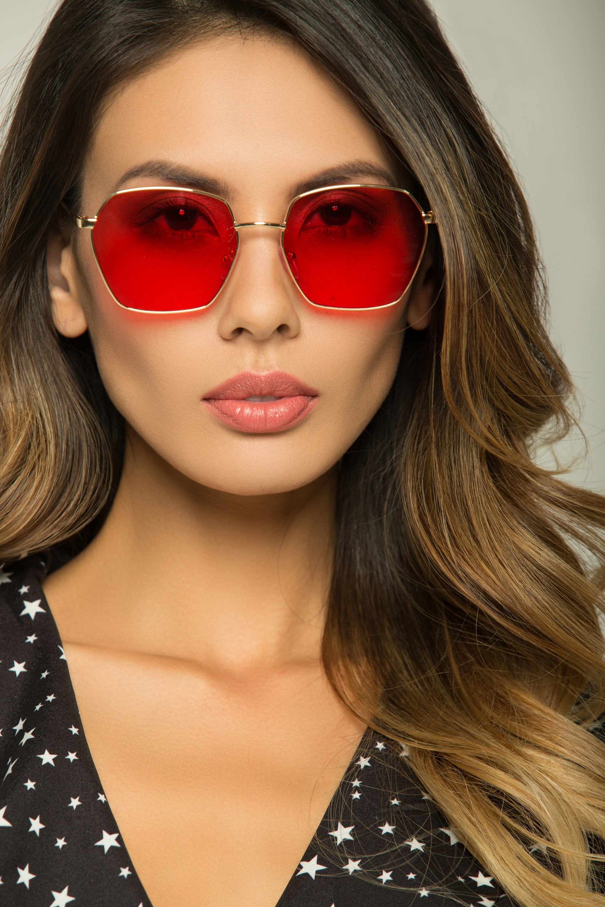 Red Lens Angled Square Sunglasses - ownthelooks-Development