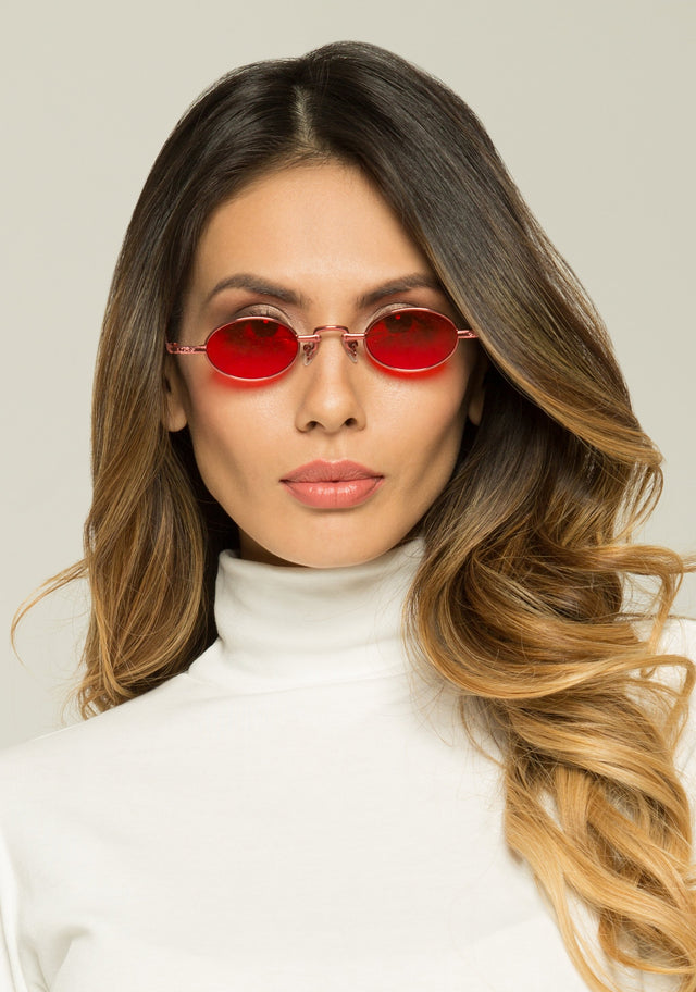 Red Lens Metal Arms Oval Sunglasses - ownthelooks-Development