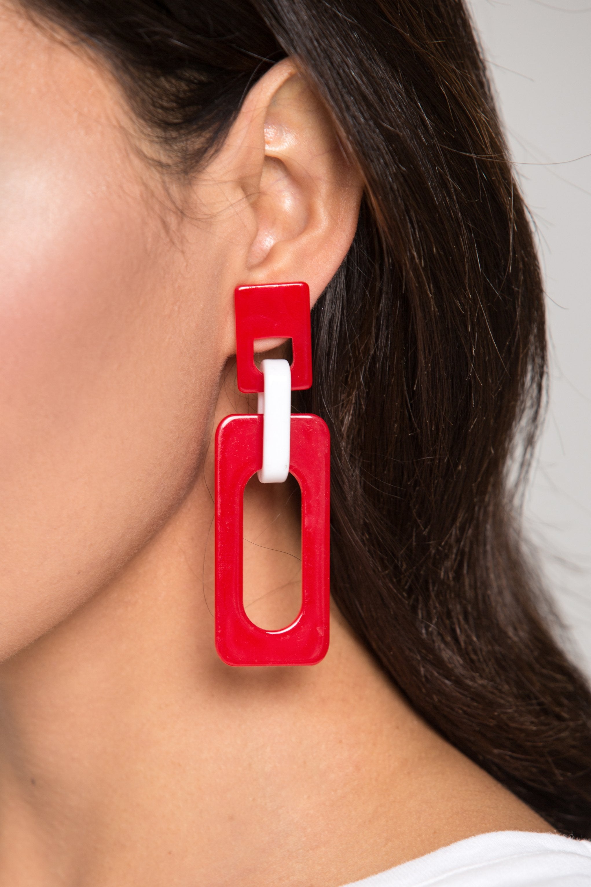 Red Rectangle Cut Out Acrylic Earrings - ownthelooks-Development