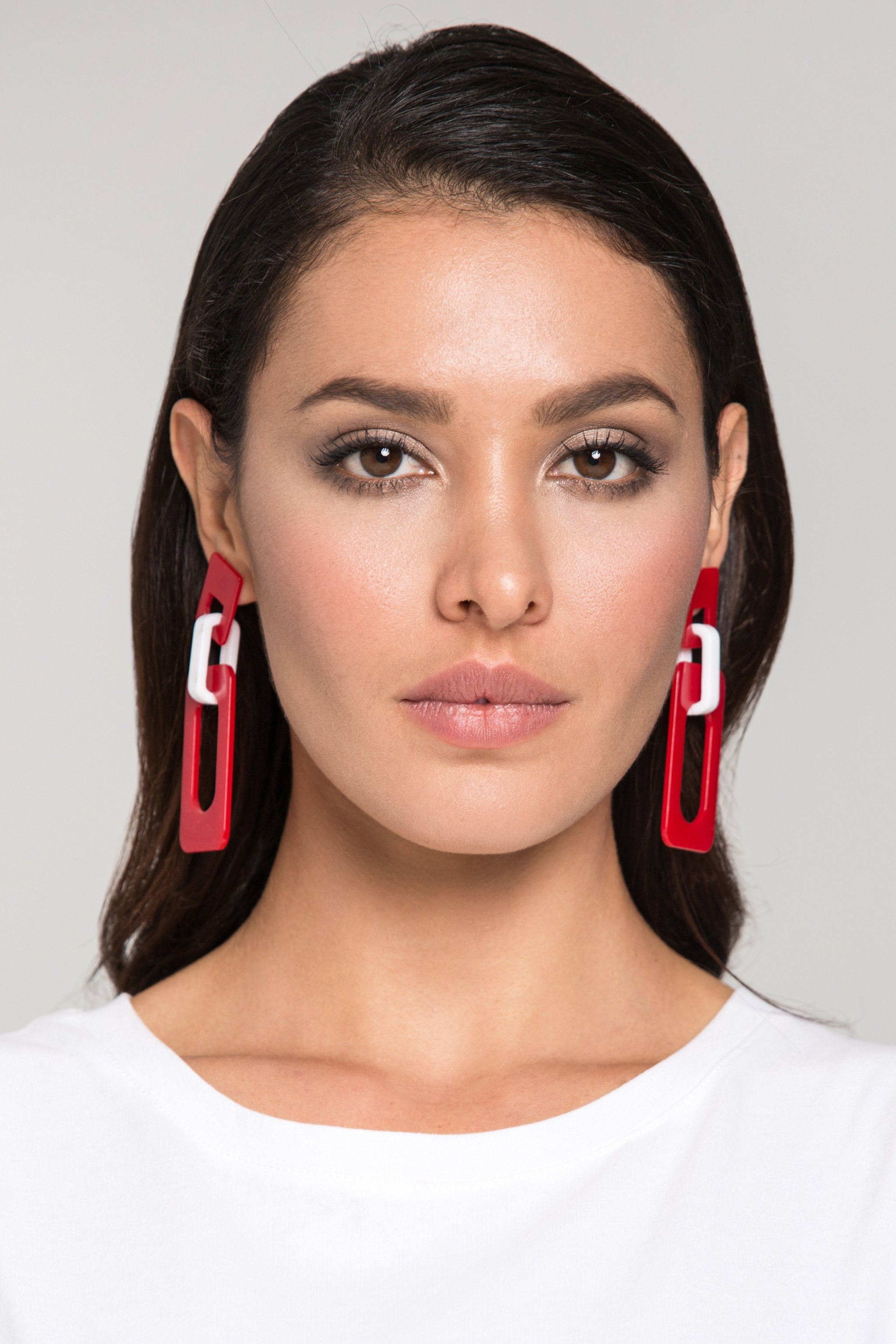 Red Rectangle Cut Out Acrylic Earrings - ownthelooks-Development