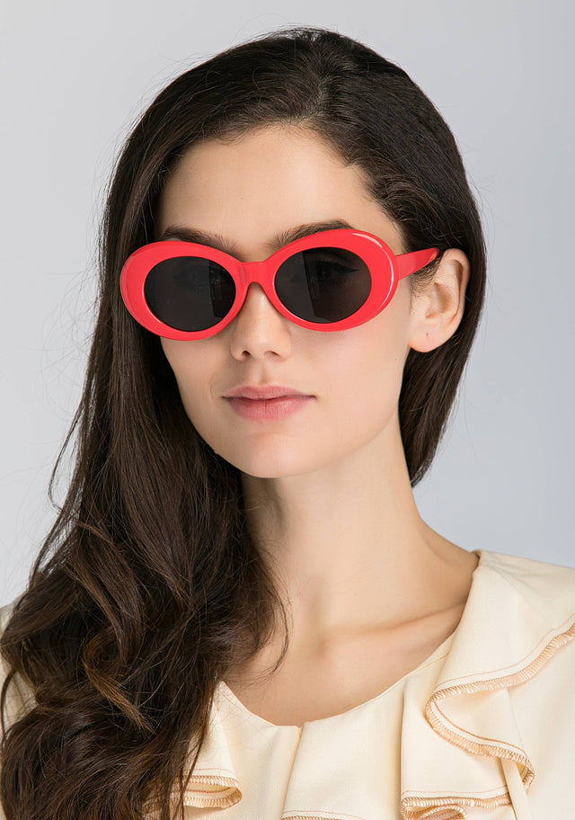 Red Round Slim Cat Eye Sunglasses - ownthelooks-Development