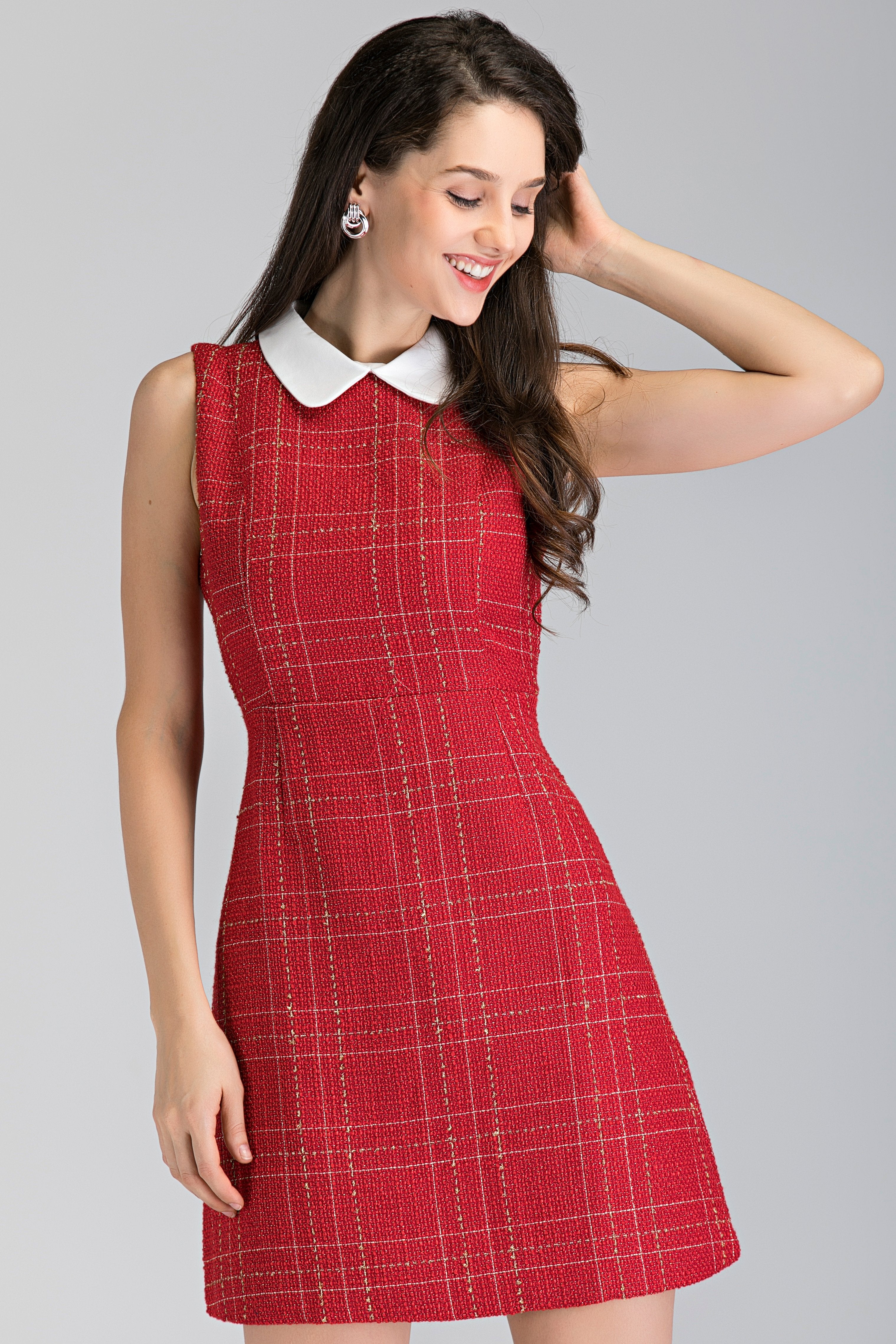 Red Tweed Sleeveless Mini Dress - ownthelooks-Development