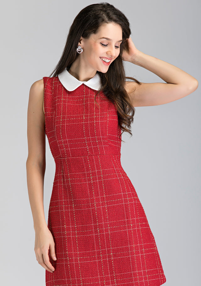 Red Tweed Sleeveless Mini Dress - ownthelooks-Development