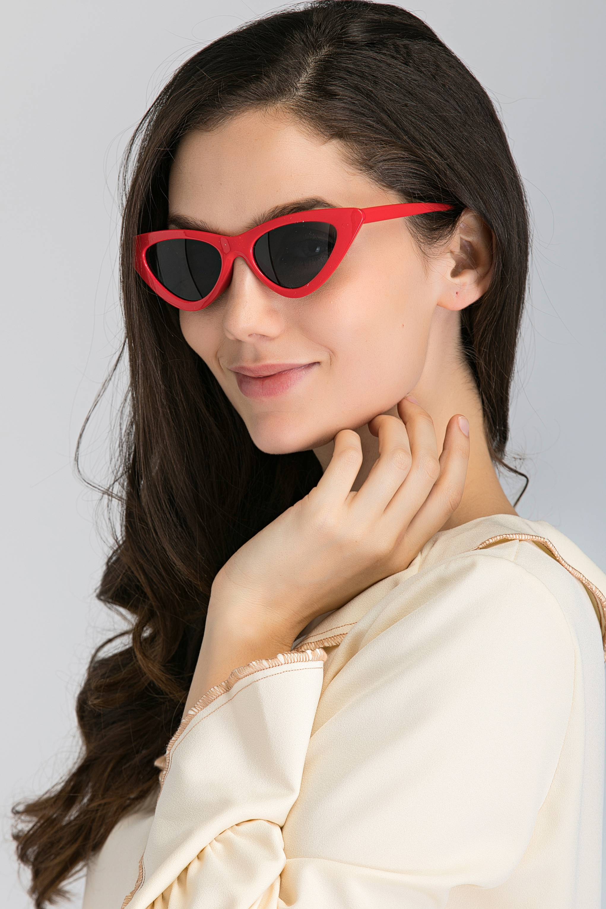 Red Vintage Slim Pointy Cat Eye Sunglasses - ownthelooks-Development
