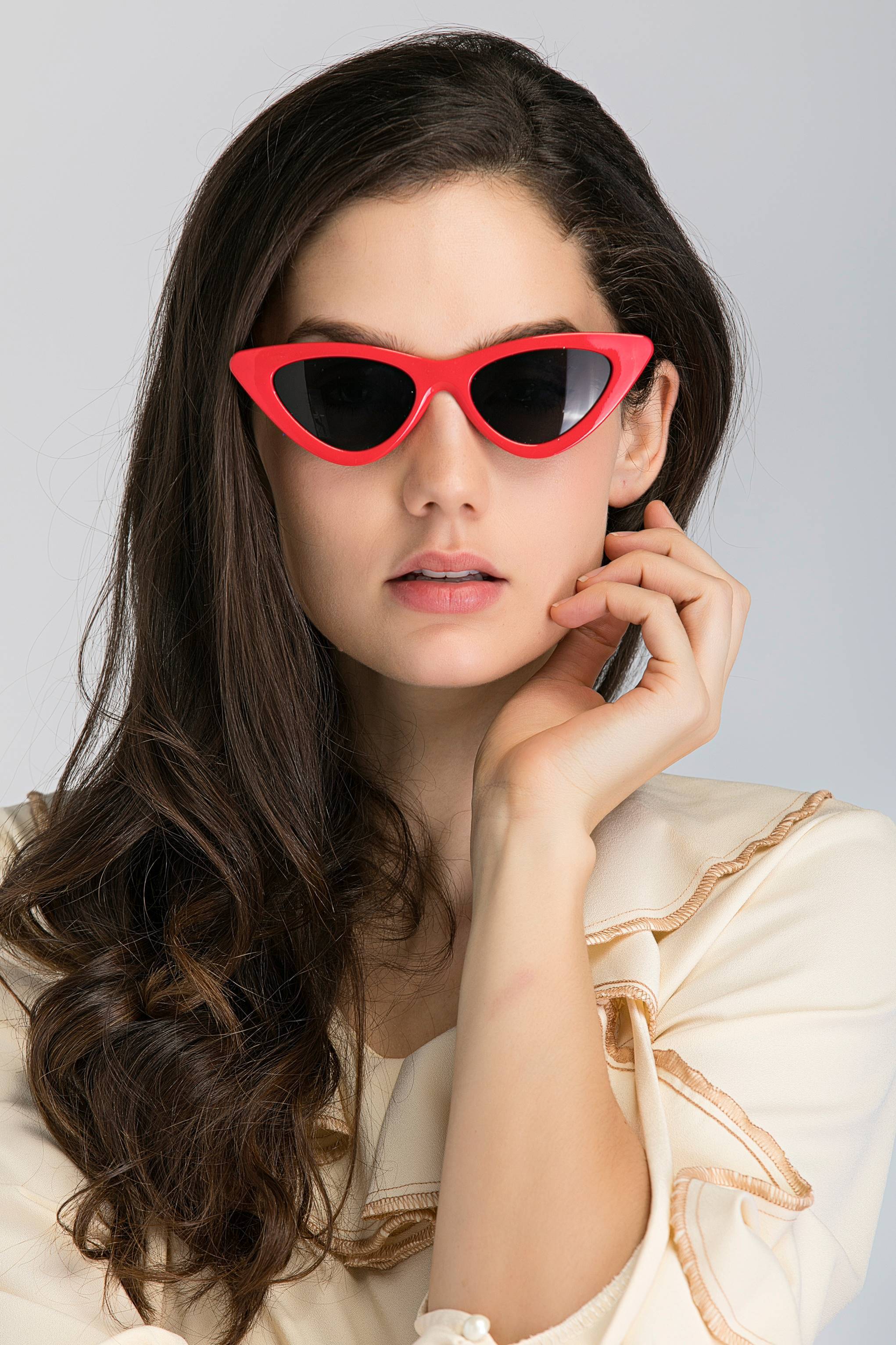 Red Vintage Slim Pointy Cat Eye Sunglasses - ownthelooks-Development