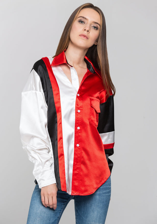 Red White and Black Asymmetric Button Up Top - ownthelooks-Development