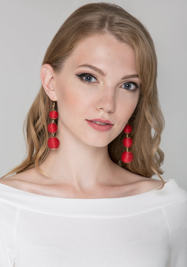 Deema Al Asadi - Red Yarn Ball Earrings - ownthelooks-Development