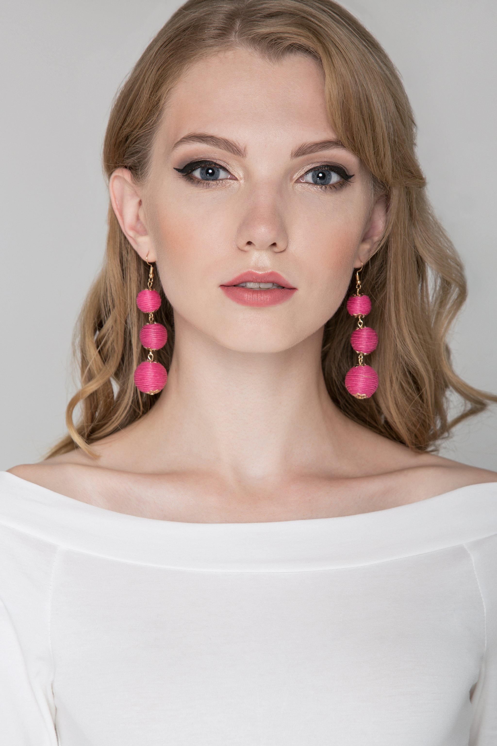 Pink Yarn Ball earrings - ownthelooks-Development