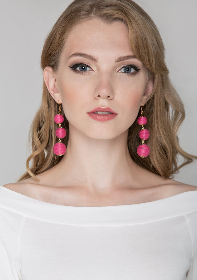 Pink Yarn Ball earrings - ownthelooks-Development