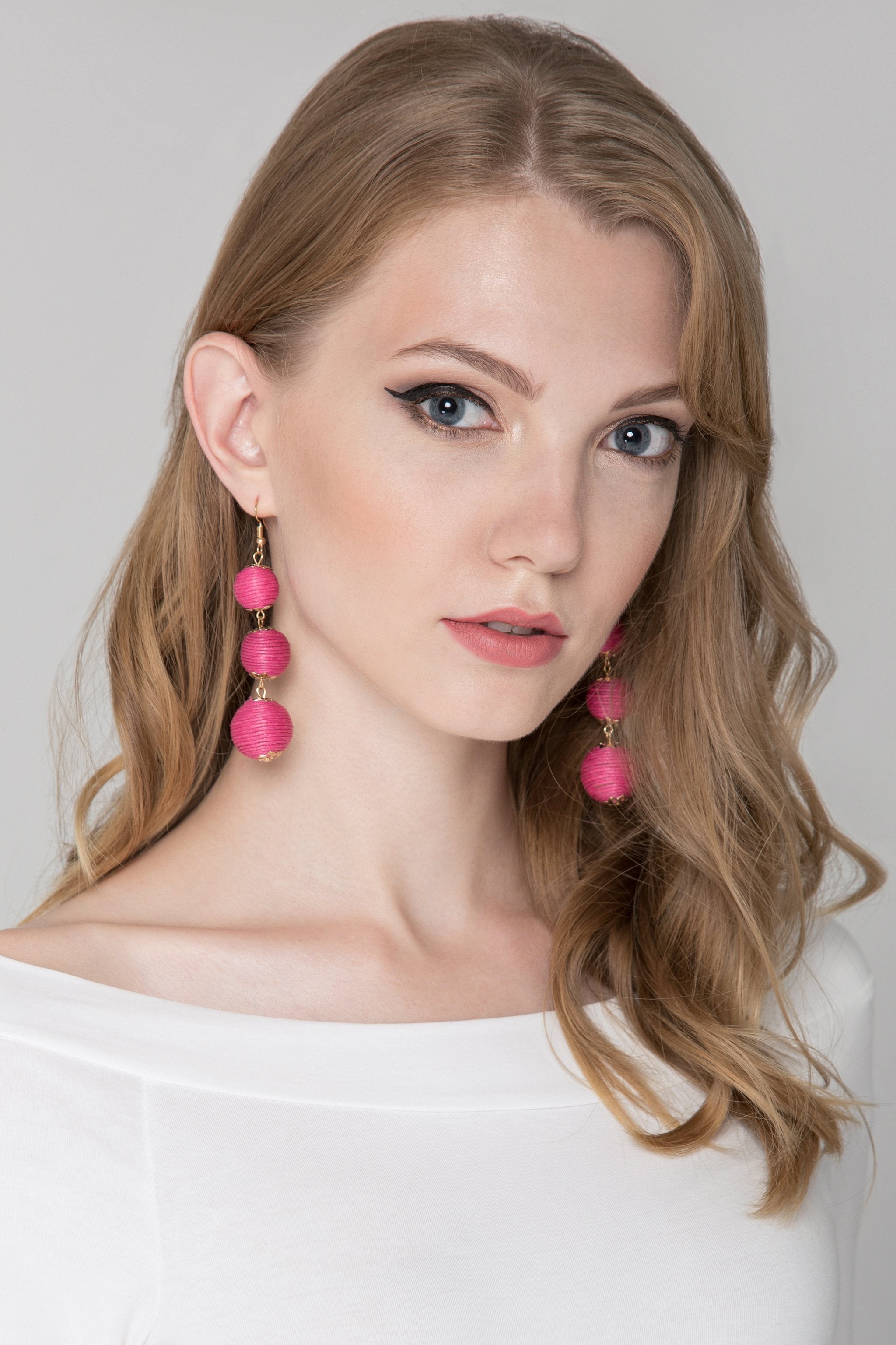 Pink Yarn Ball earrings - ownthelooks-Development