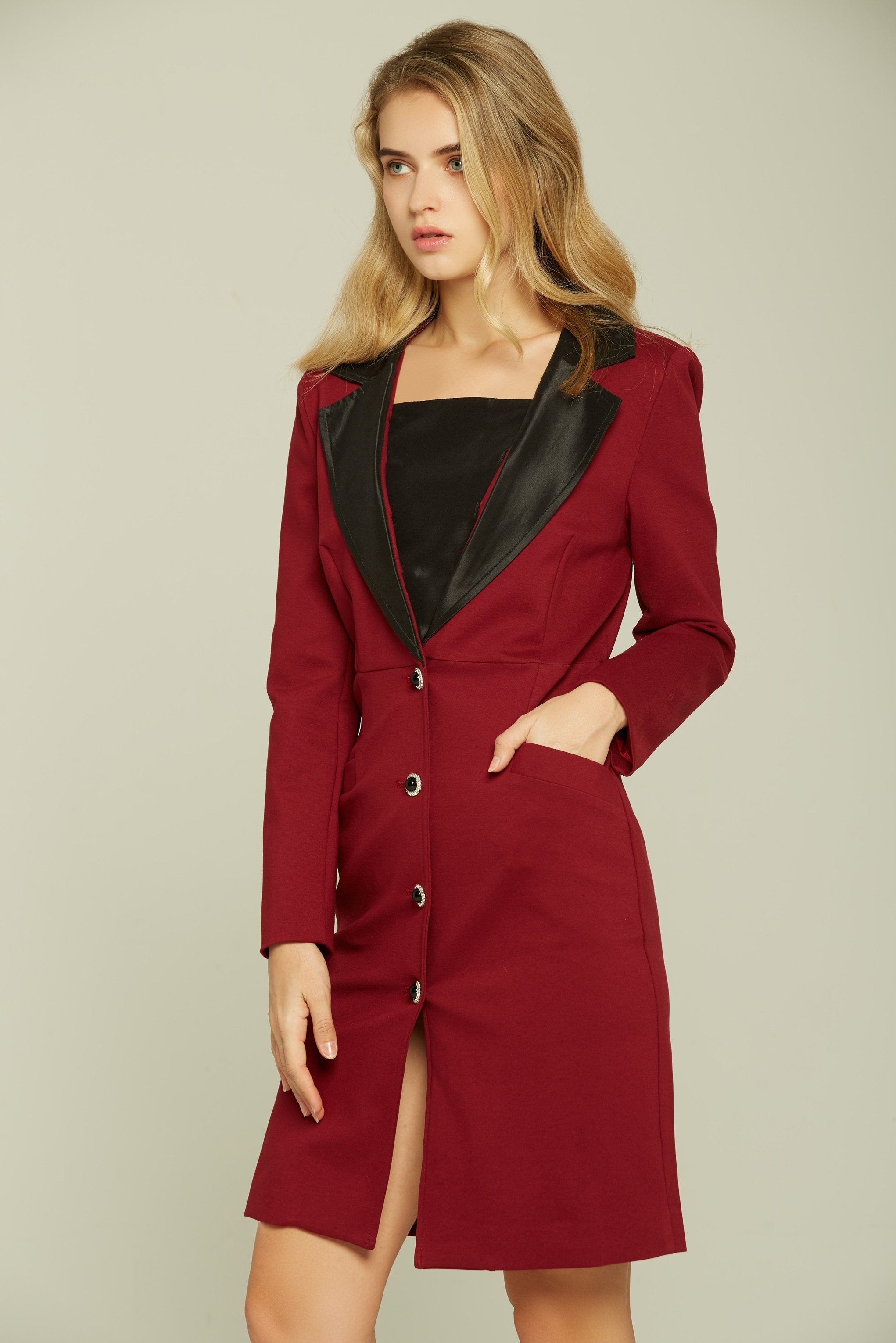 Red and Black Buttoned Royal Blazer Dress - ownthelooks-Development