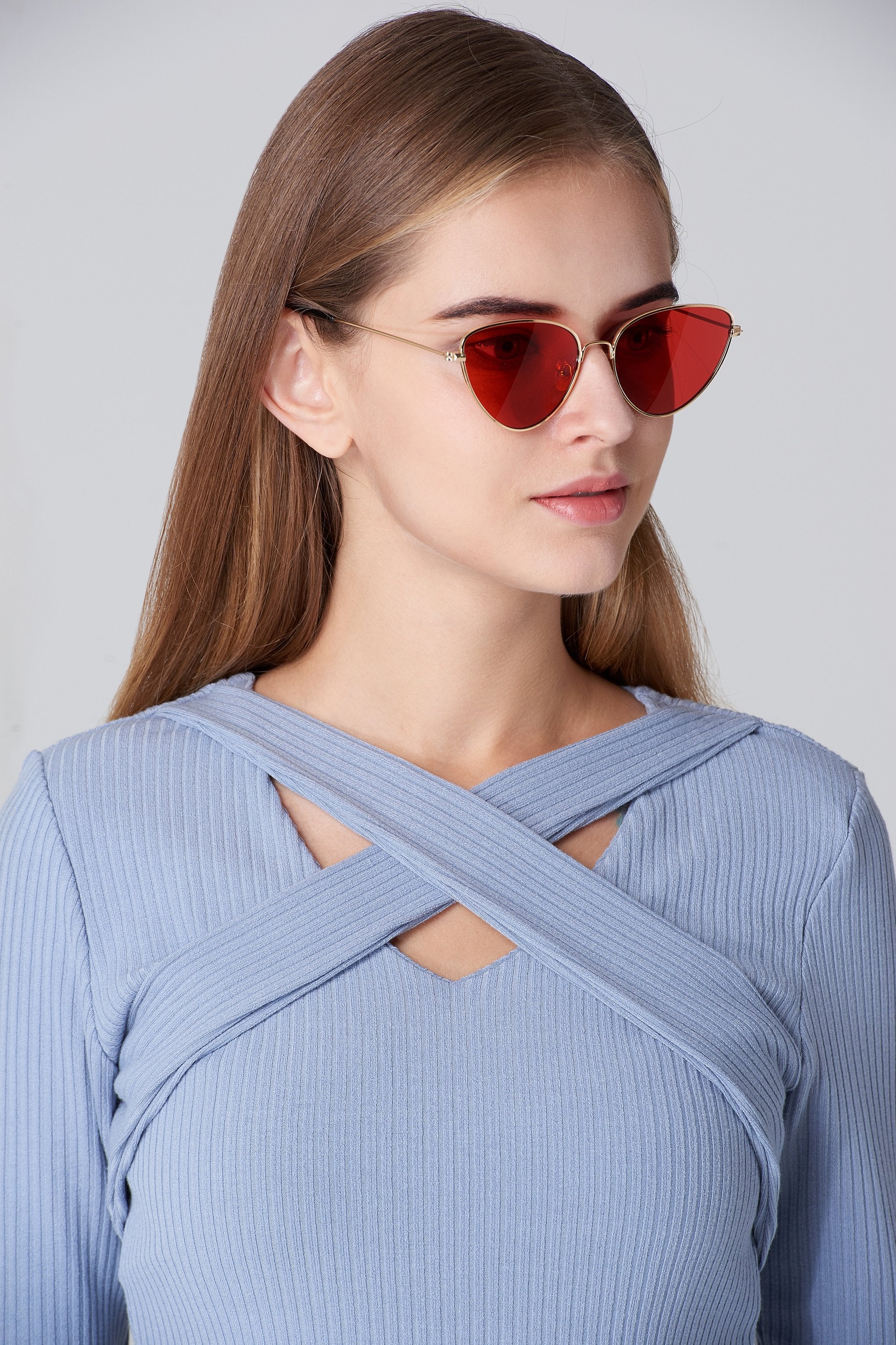 Red and Gold Cat Eye Sunglasses - ownthelooks-Development