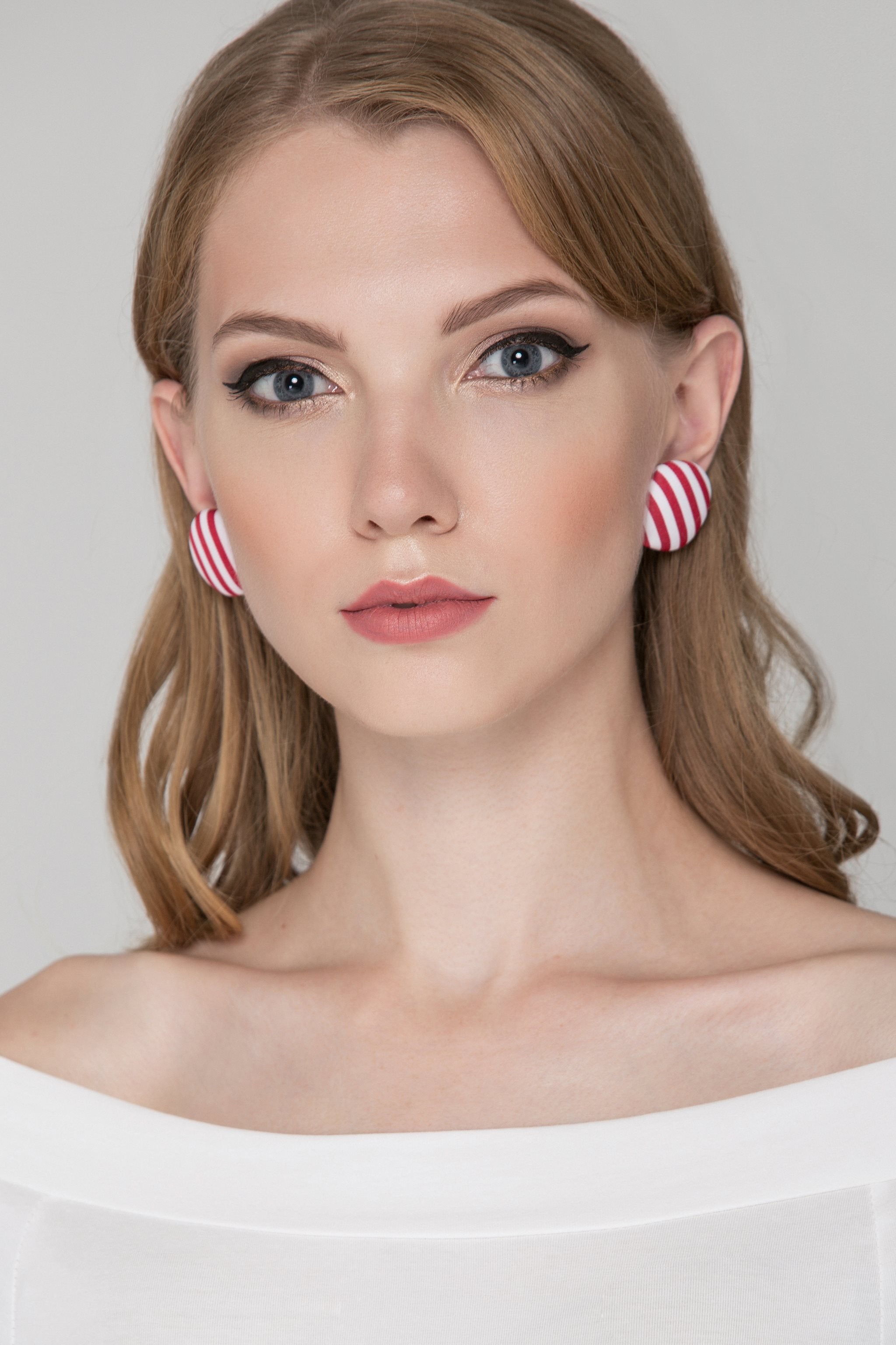 Red and White Stripe Button Earrings - ownthelooks-Development