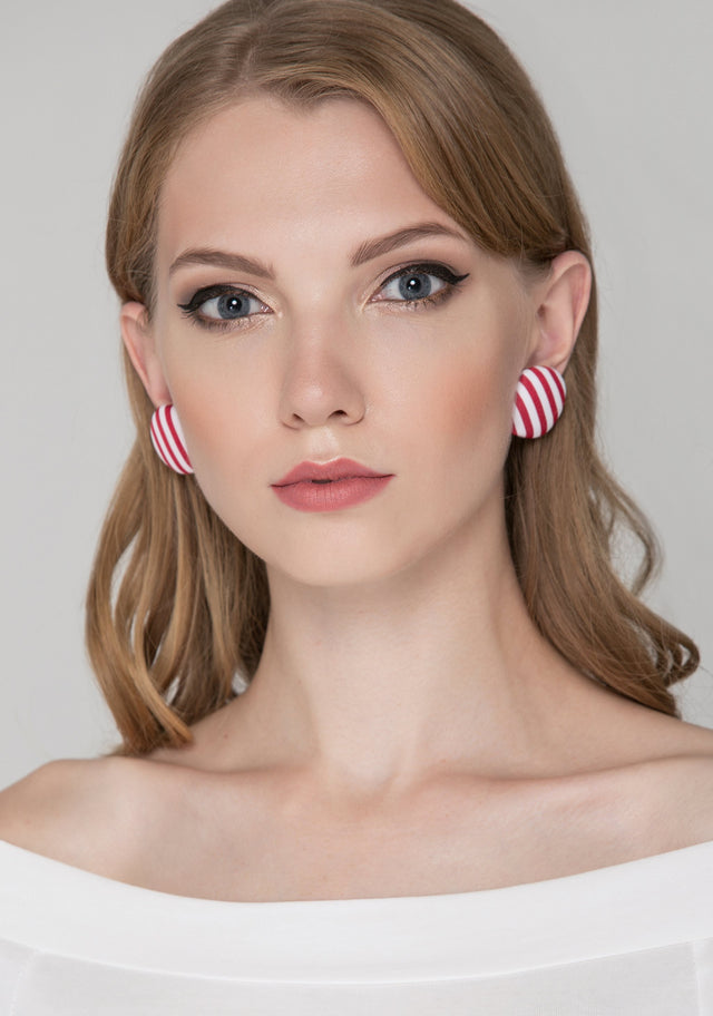 Red and White Stripe Button Earrings - ownthelooks-Development
