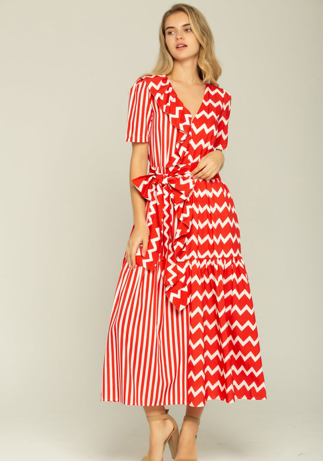 Red and White Stripes Layered Maxi Dress - ownthelooks-Development