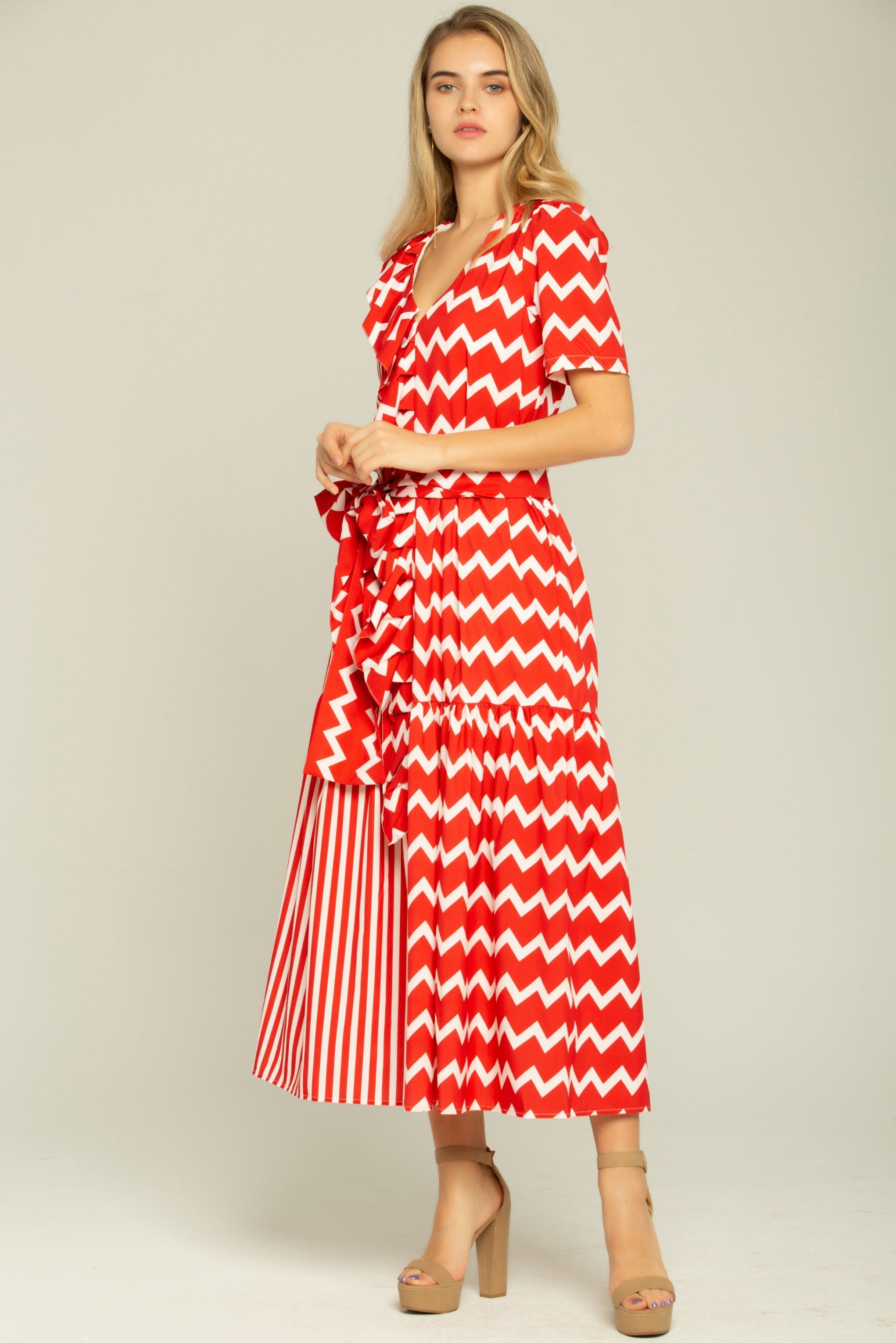 Red and White Stripes Layered Maxi Dress - ownthelooks-Development