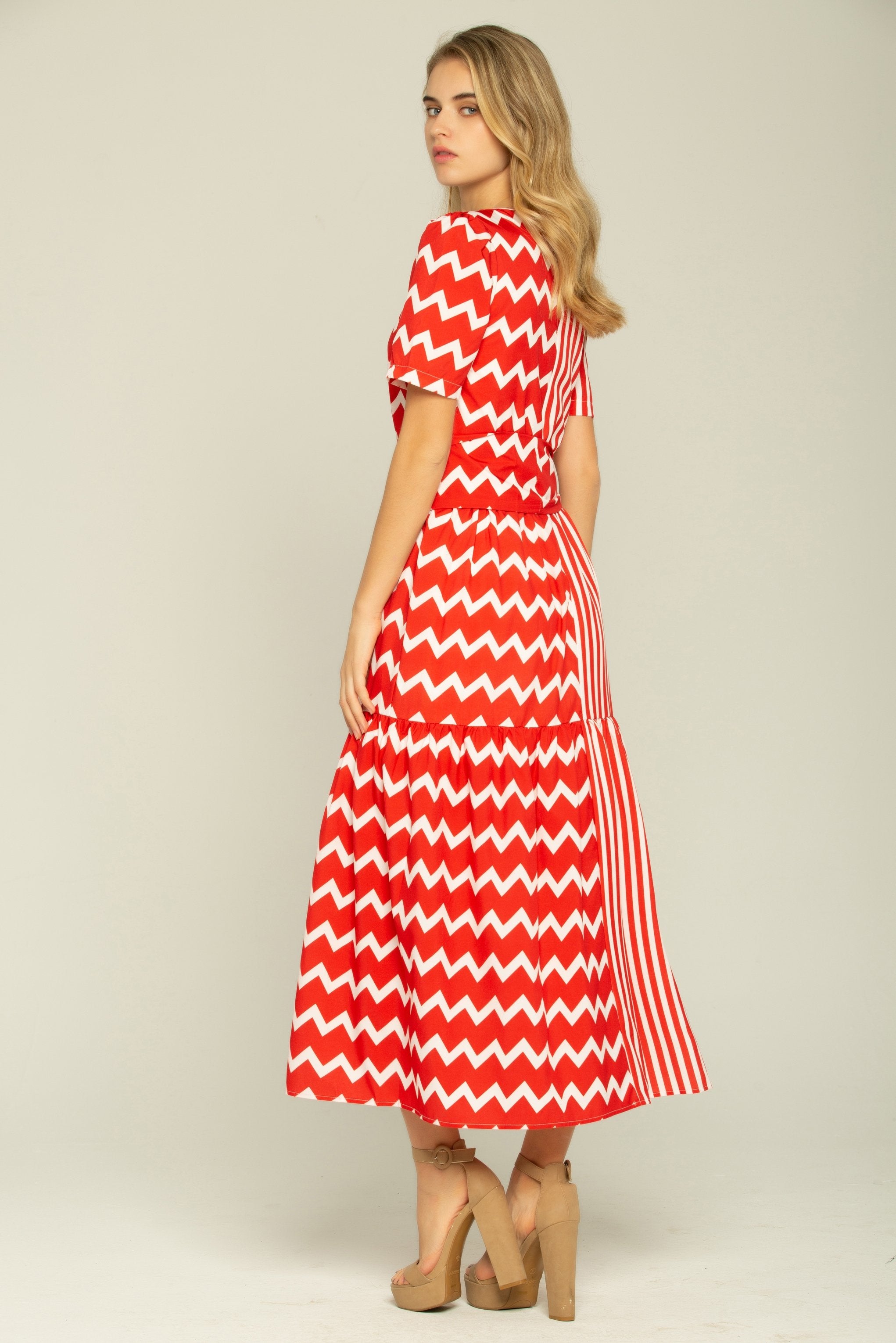 Red and White Stripes Layered Maxi Dress - ownthelooks-Development