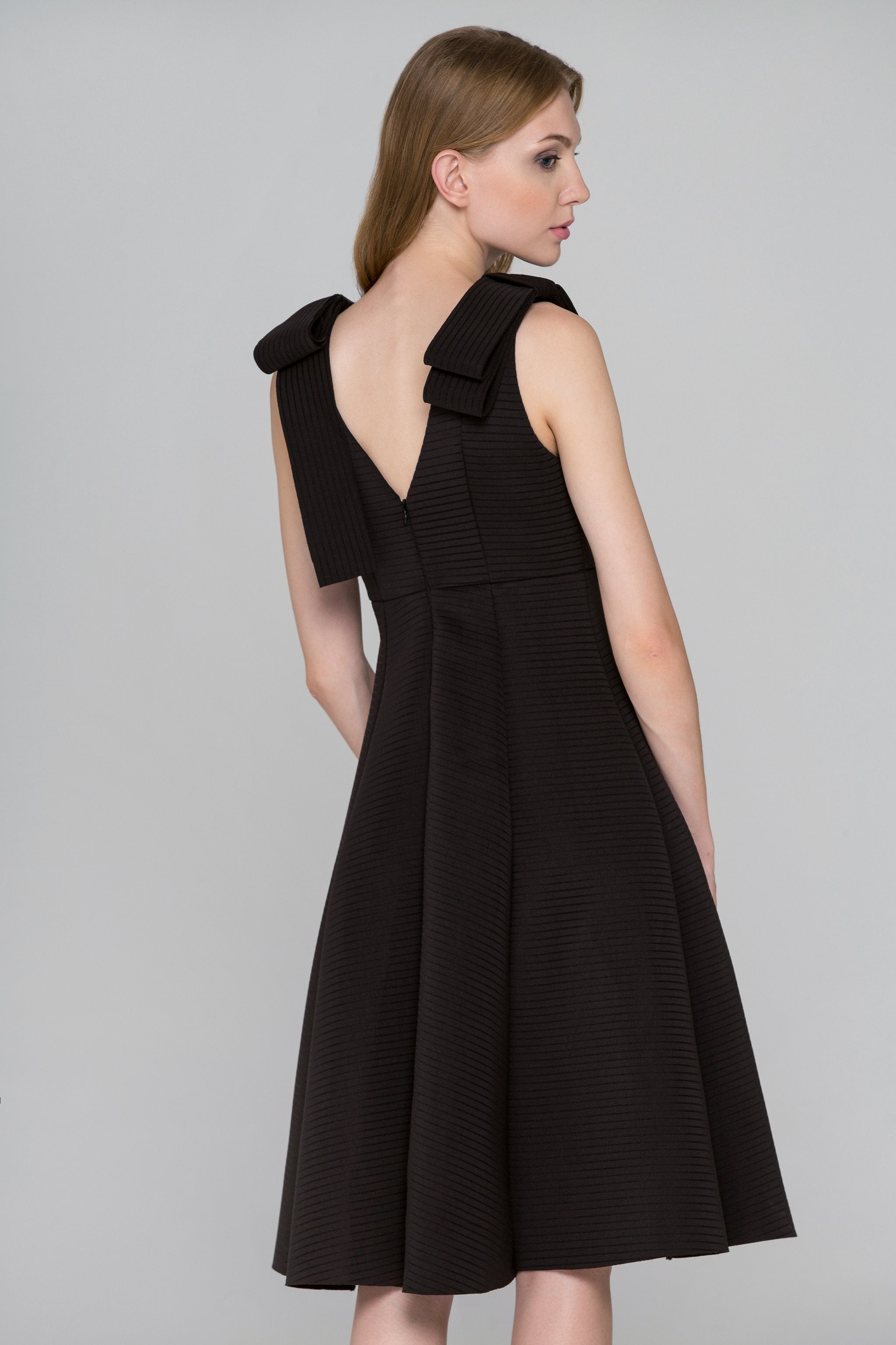 Ribbed Black Bow Princess Midi Dress - ownthelooks-Development