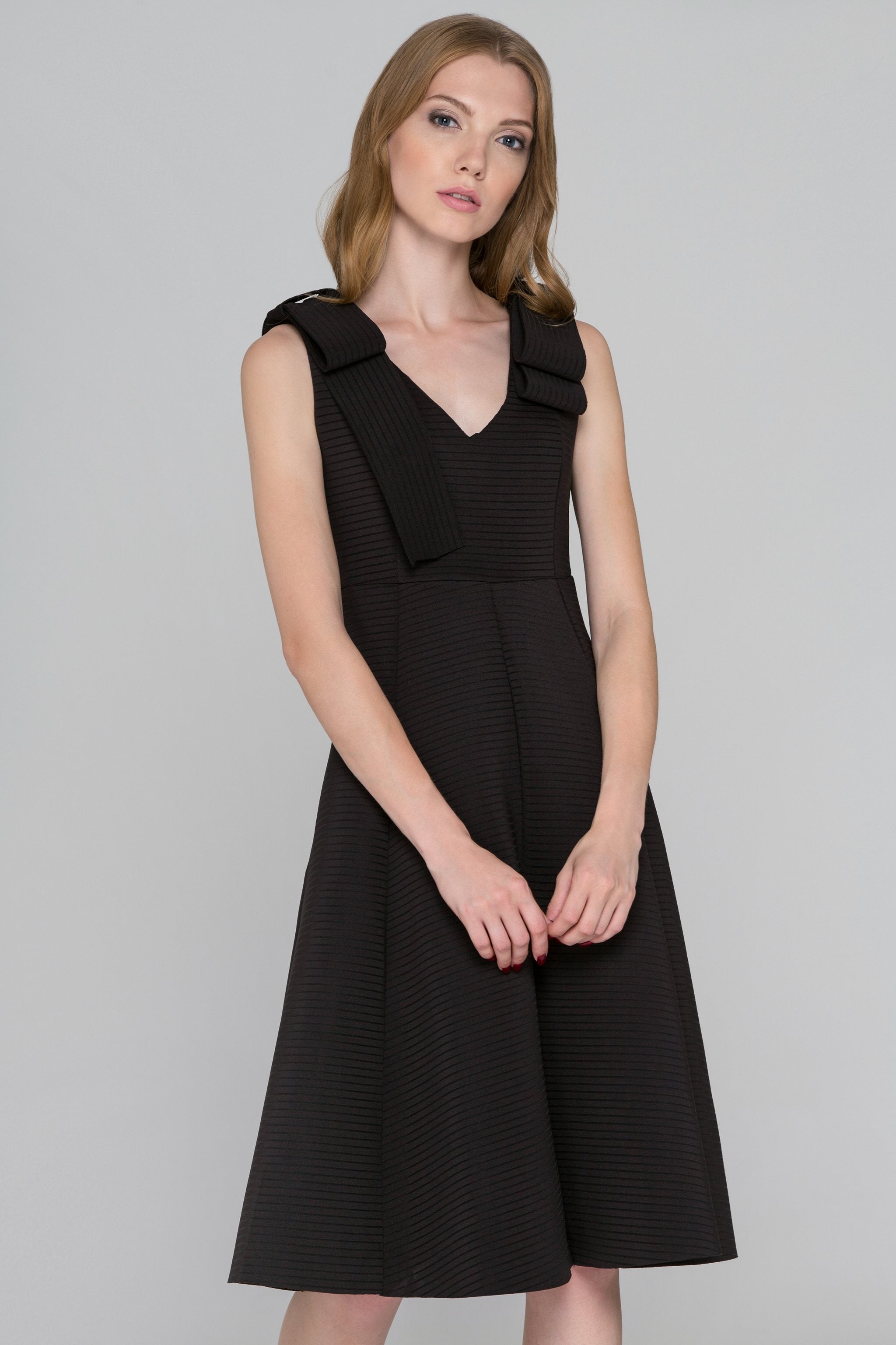Ribbed Black Bow Princess Midi Dress - ownthelooks-Development
