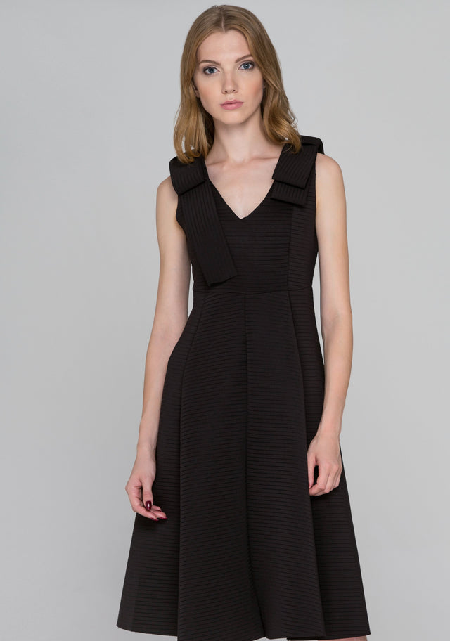 Ribbed Black Bow Princess Midi Dress - ownthelooks-Development