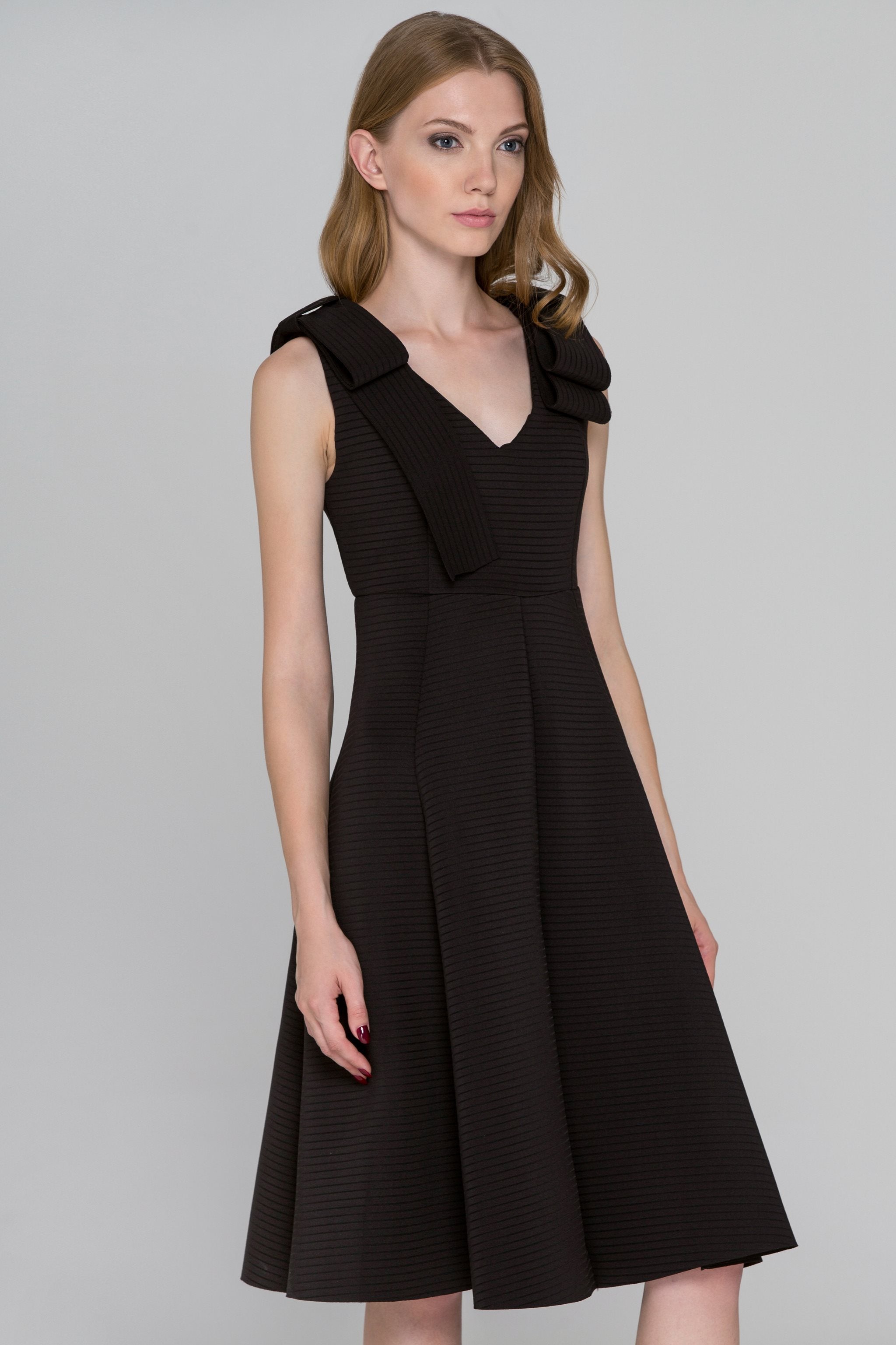 Ribbed Black Bow Princess Midi Dress - ownthelooks-Development