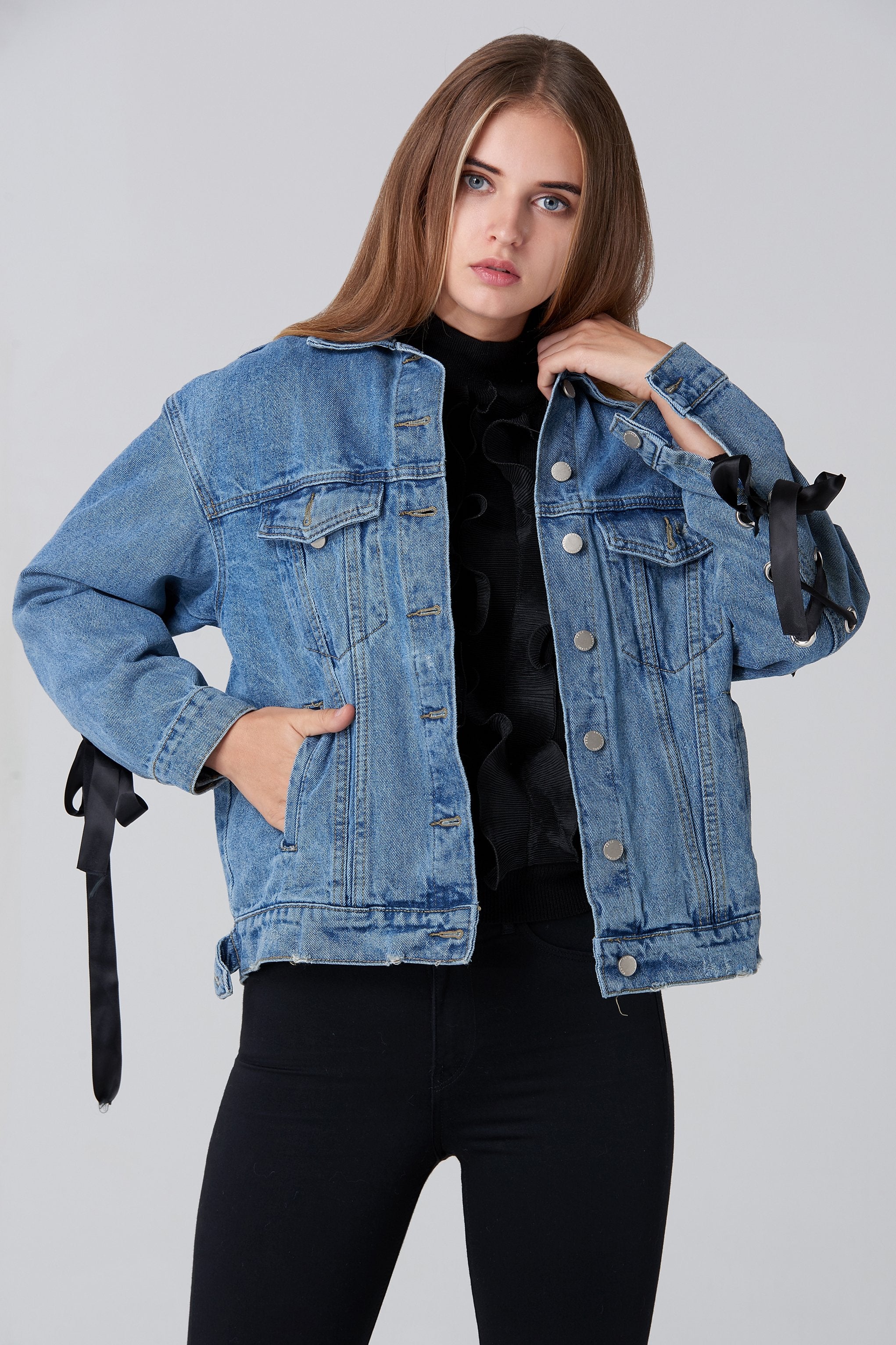 Ring Lace Back Denim Jacket - ownthelooks-Development