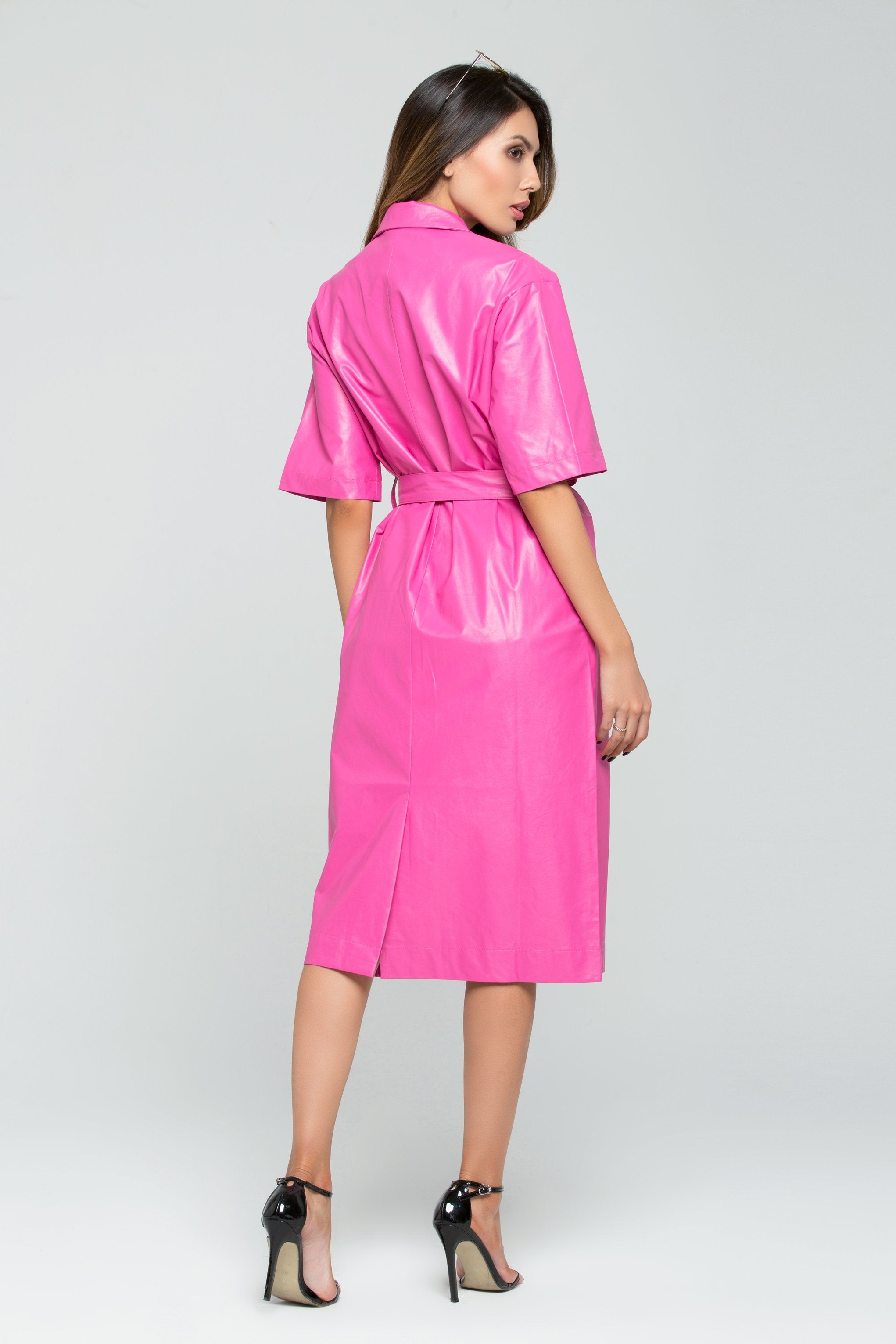 Rouge Pink Button-up Midi Shirt Dress - ownthelooks-Development