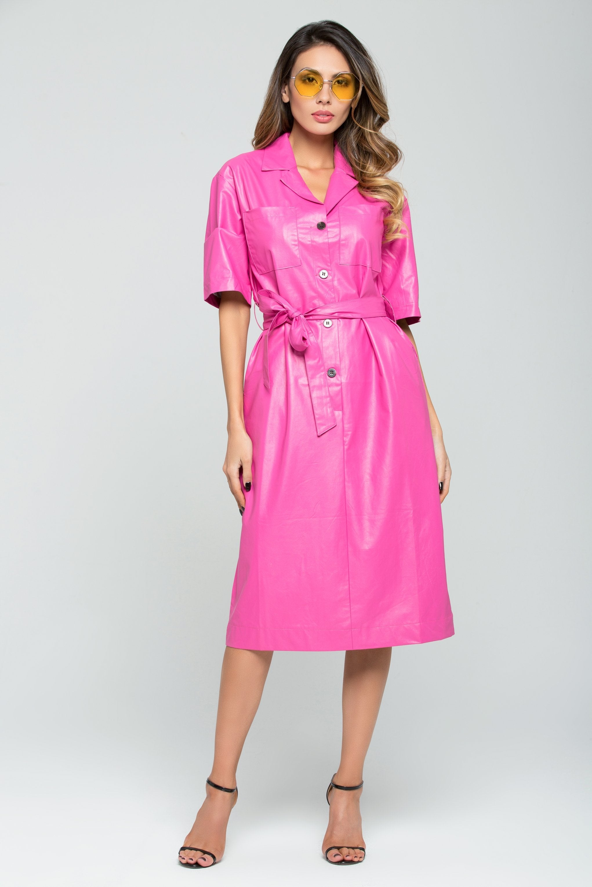 Rouge Pink Button-up Midi Shirt Dress - ownthelooks-Development
