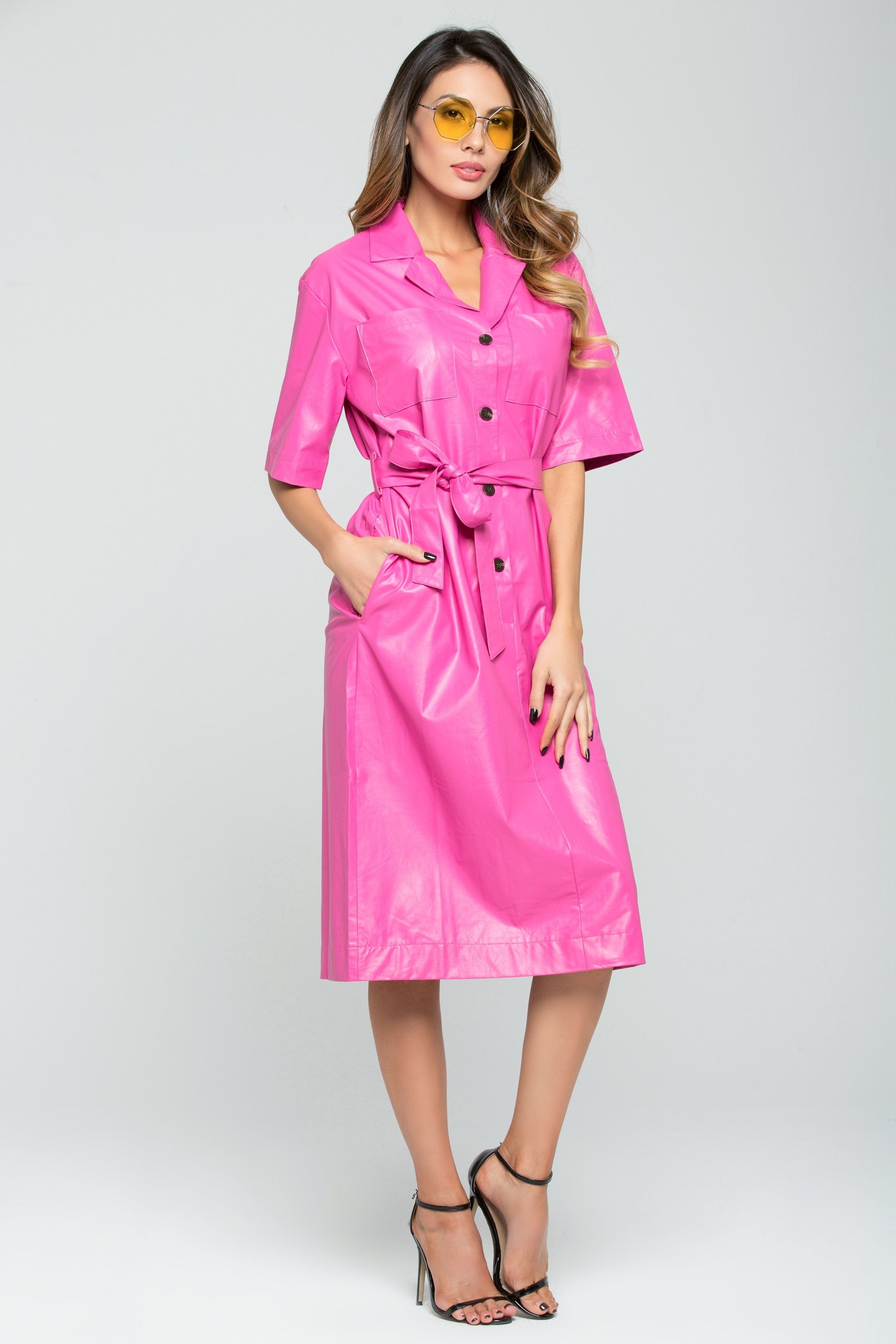 Rouge Pink Button-up Midi Shirt Dress - ownthelooks-Development