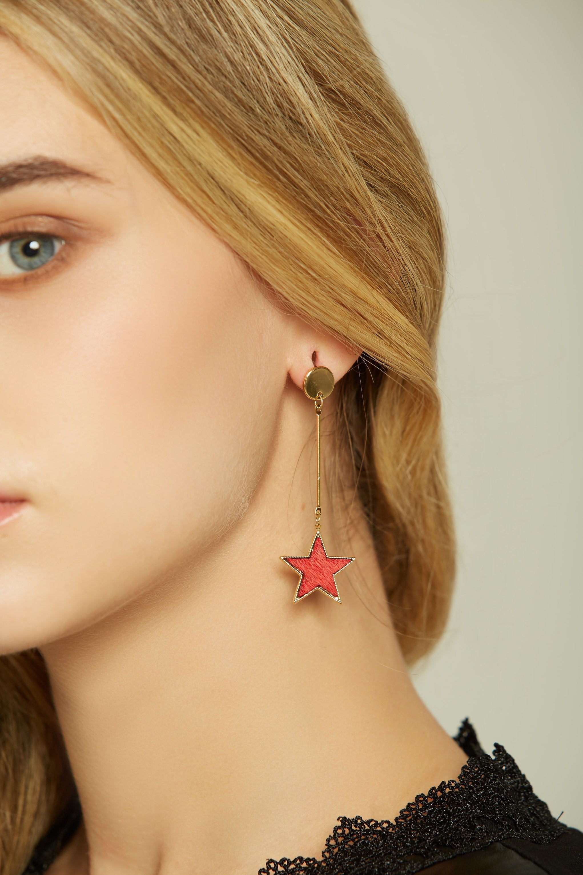 Ruby Red Resin-fill Star Drop Earrings - ownthelooks-Development