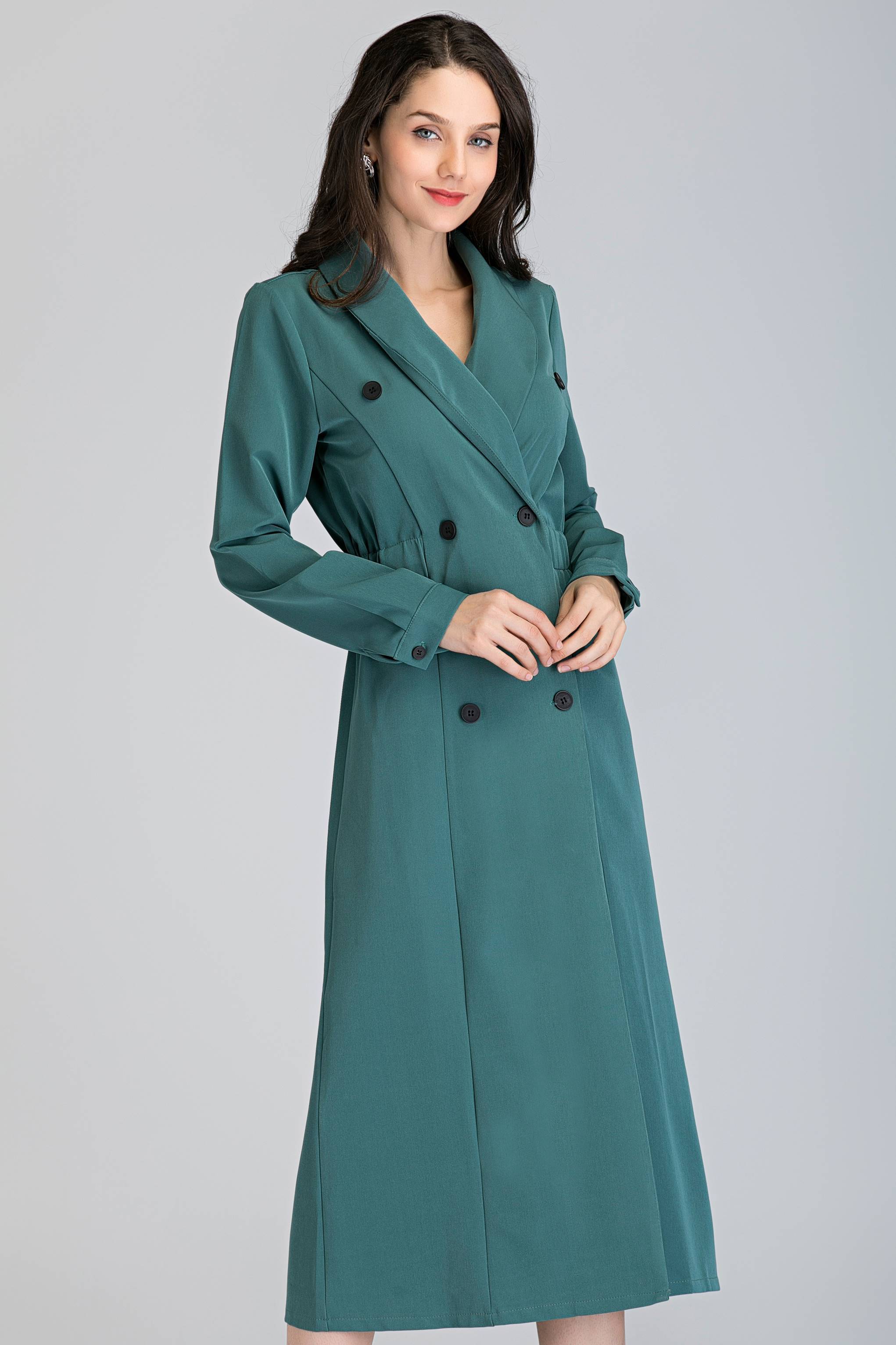Sage Green Double Button Midi Blazer - ownthelooks-Development