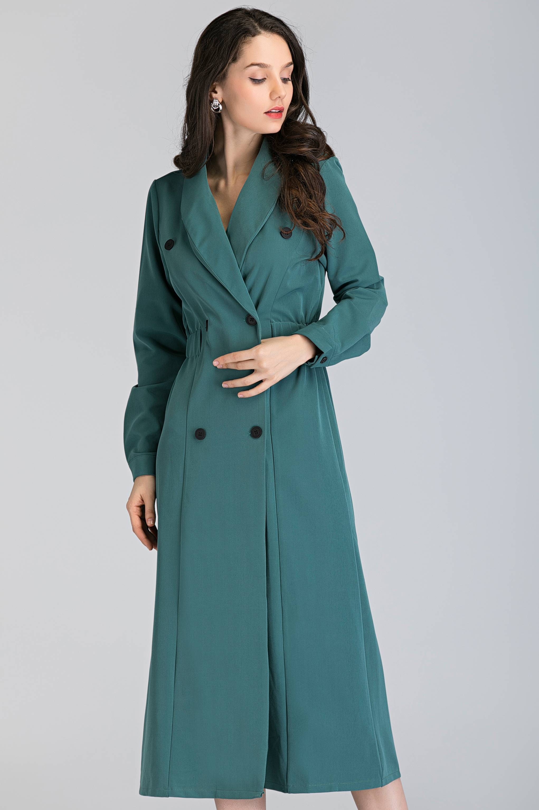 Sage Green Double Button Midi Blazer - ownthelooks-Development