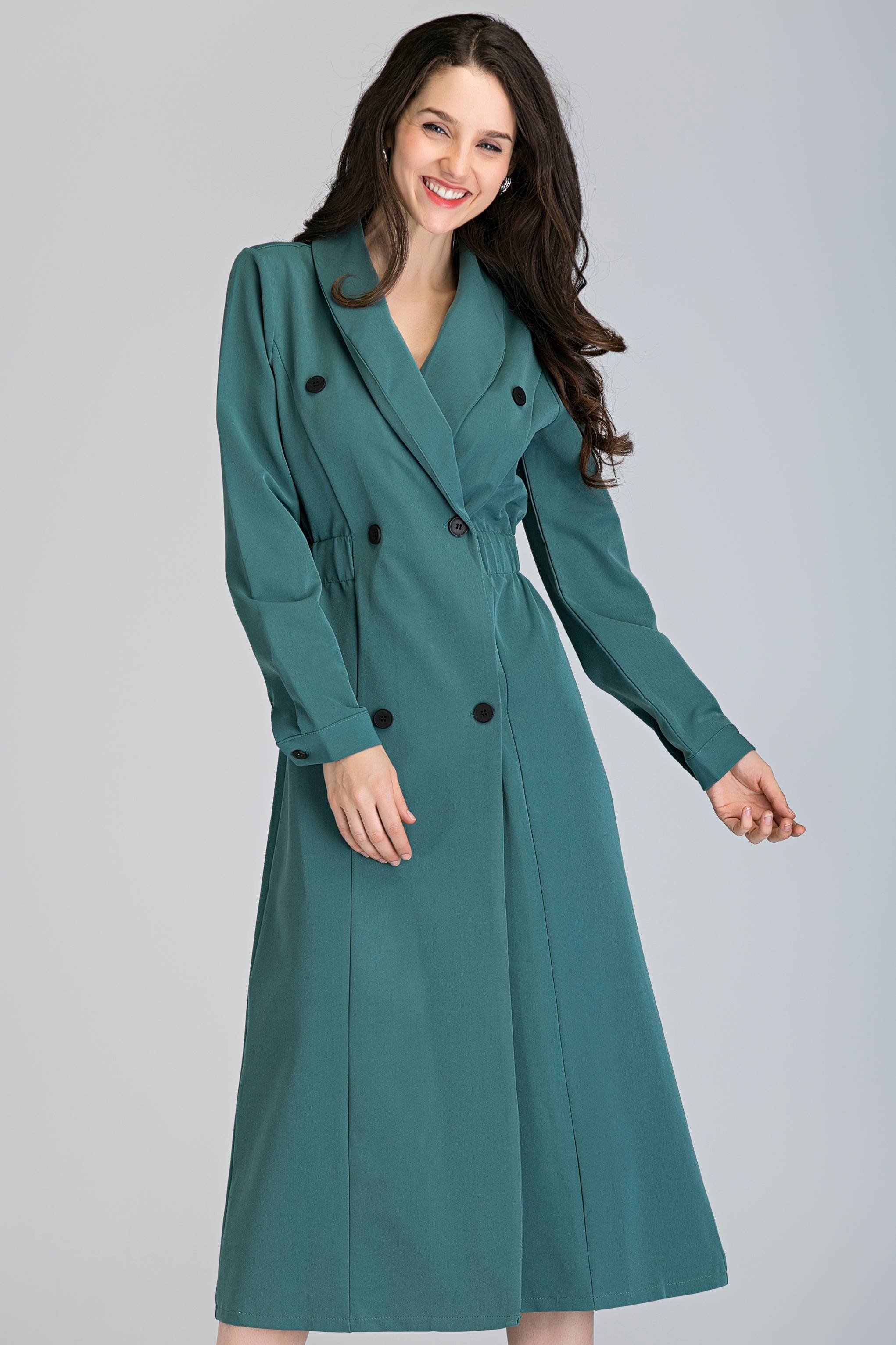 Sage Green Double Button Midi Blazer - ownthelooks-Development