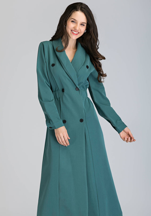 Sage Green Double Button Midi Blazer - ownthelooks-Development