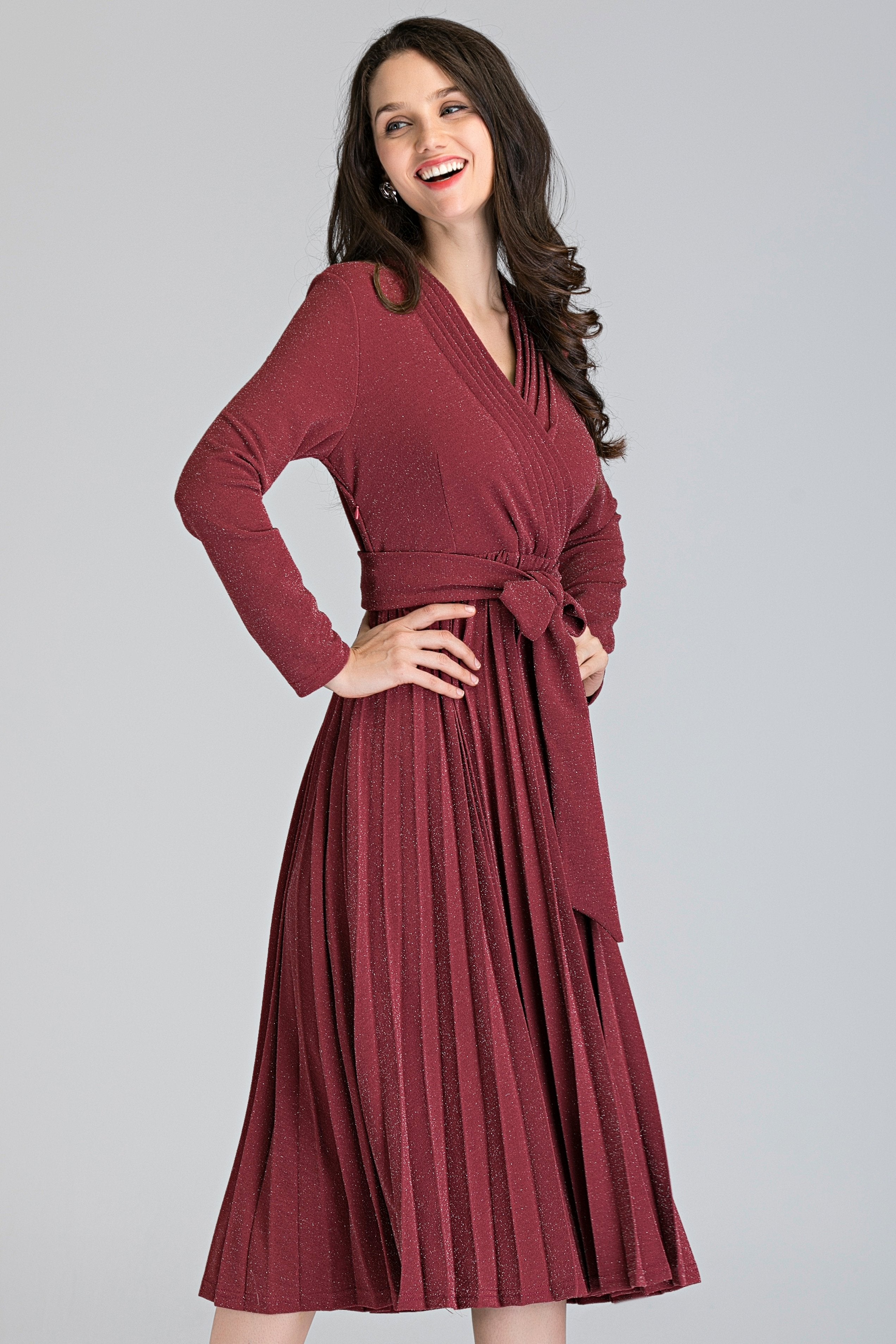 Pink Diamond Pleated Midi Dress - ownthelooks-Development