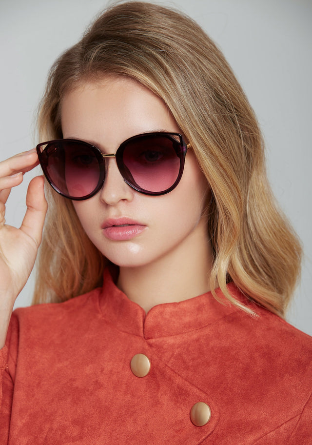 Shiny Purple Cut Out Cat Eye Sunglasses - ownthelooks-Development