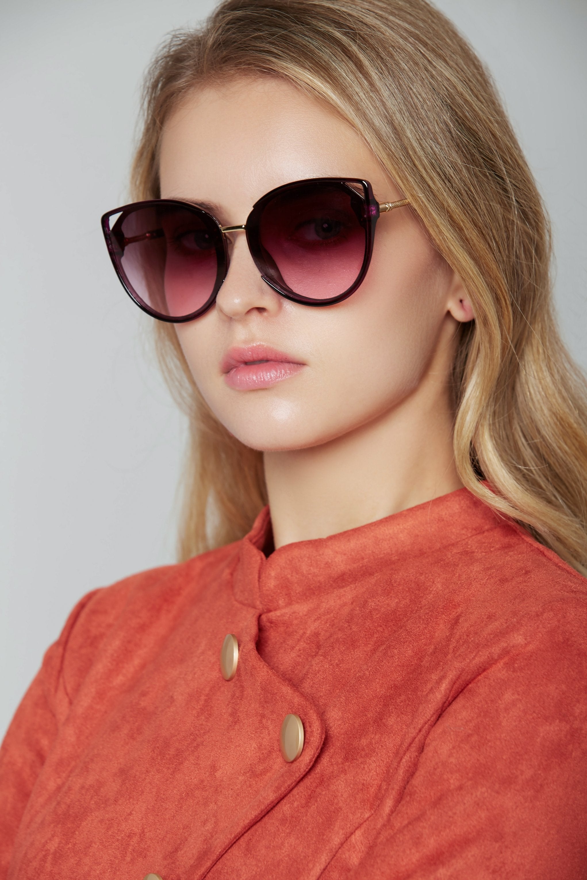 Shiny Purple Cut Out Cat Eye Sunglasses - ownthelooks-Development