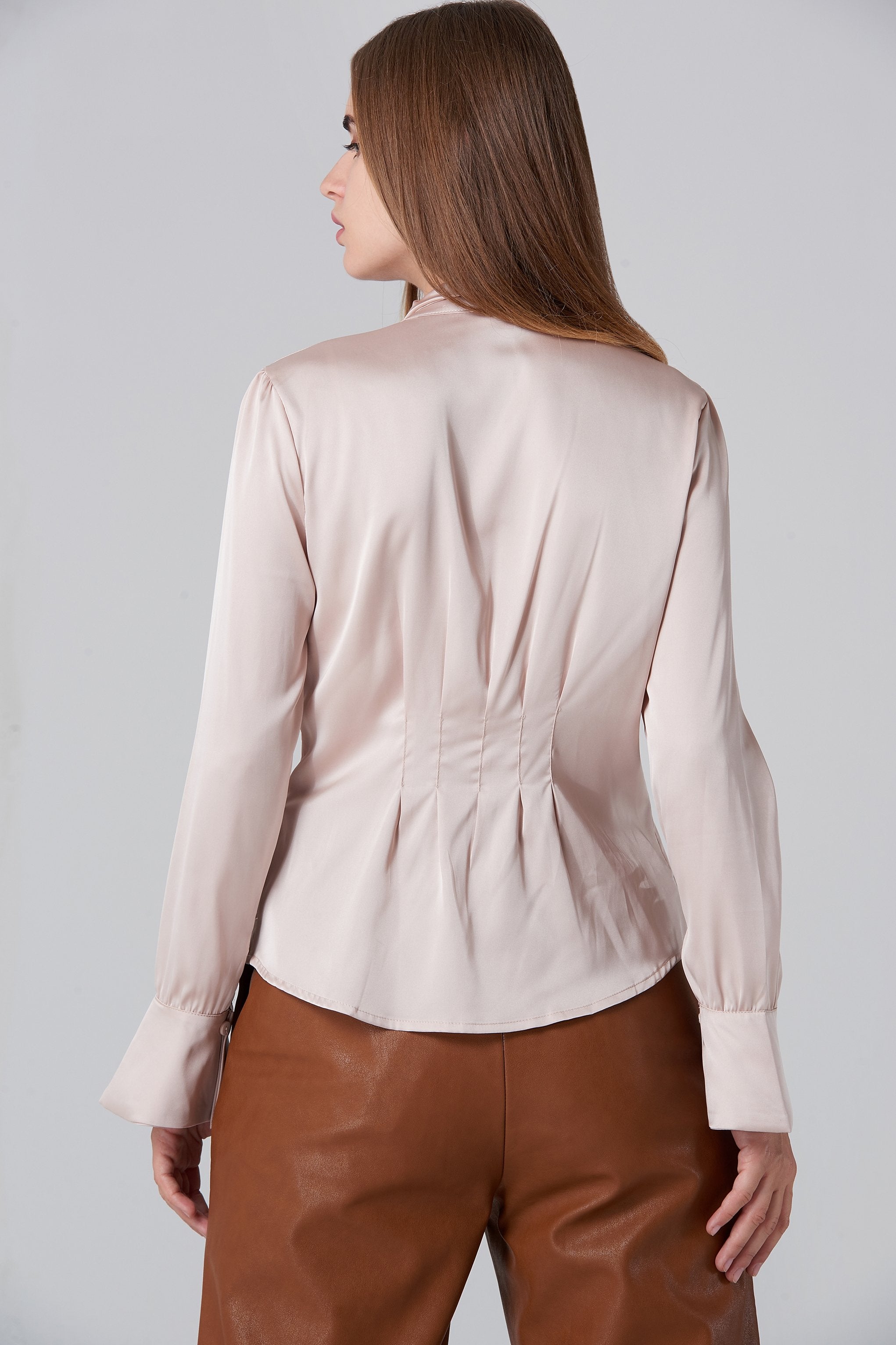 Silk BlushTie Neck Sleeved Top - ownthelooks-Development