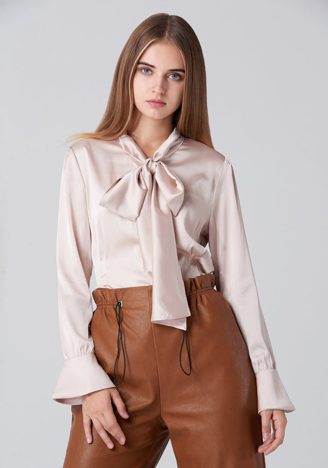 Silk BlushTie Neck Sleeved Top - ownthelooks-Development