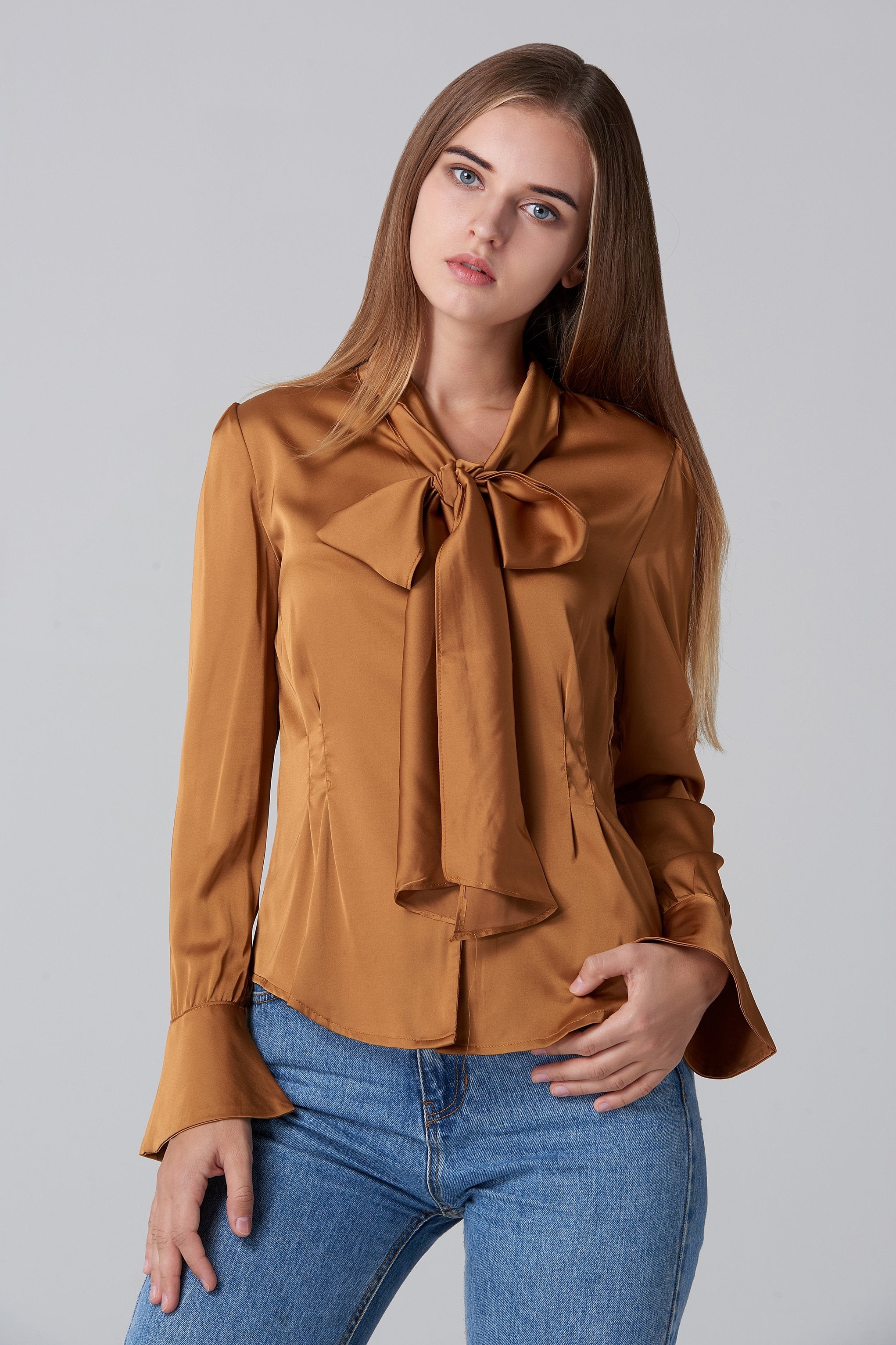 Silk Copper Tie Neck Sleeved - ownthelooks-Development