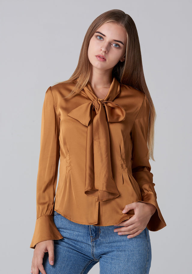 Silk Copper Tie Neck Sleeved - ownthelooks-Development