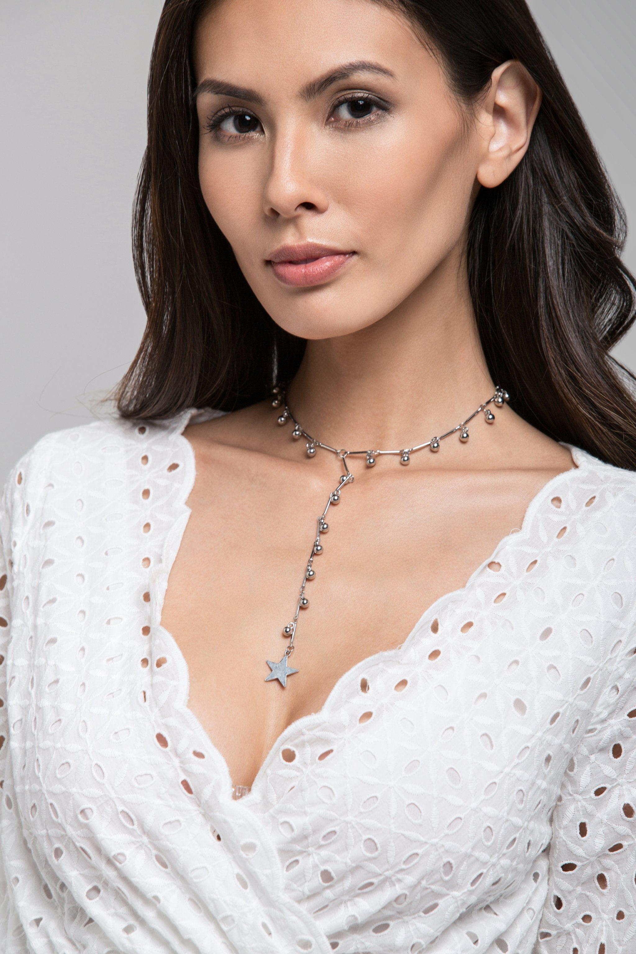 Silver Beads Star Drop Choker Necklace - ownthelooks-Development
